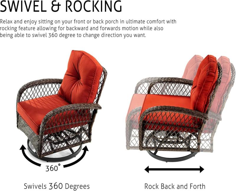 Wicker Rattan Swivel and Gliding Patio Wicker Chairs (Set of 3)