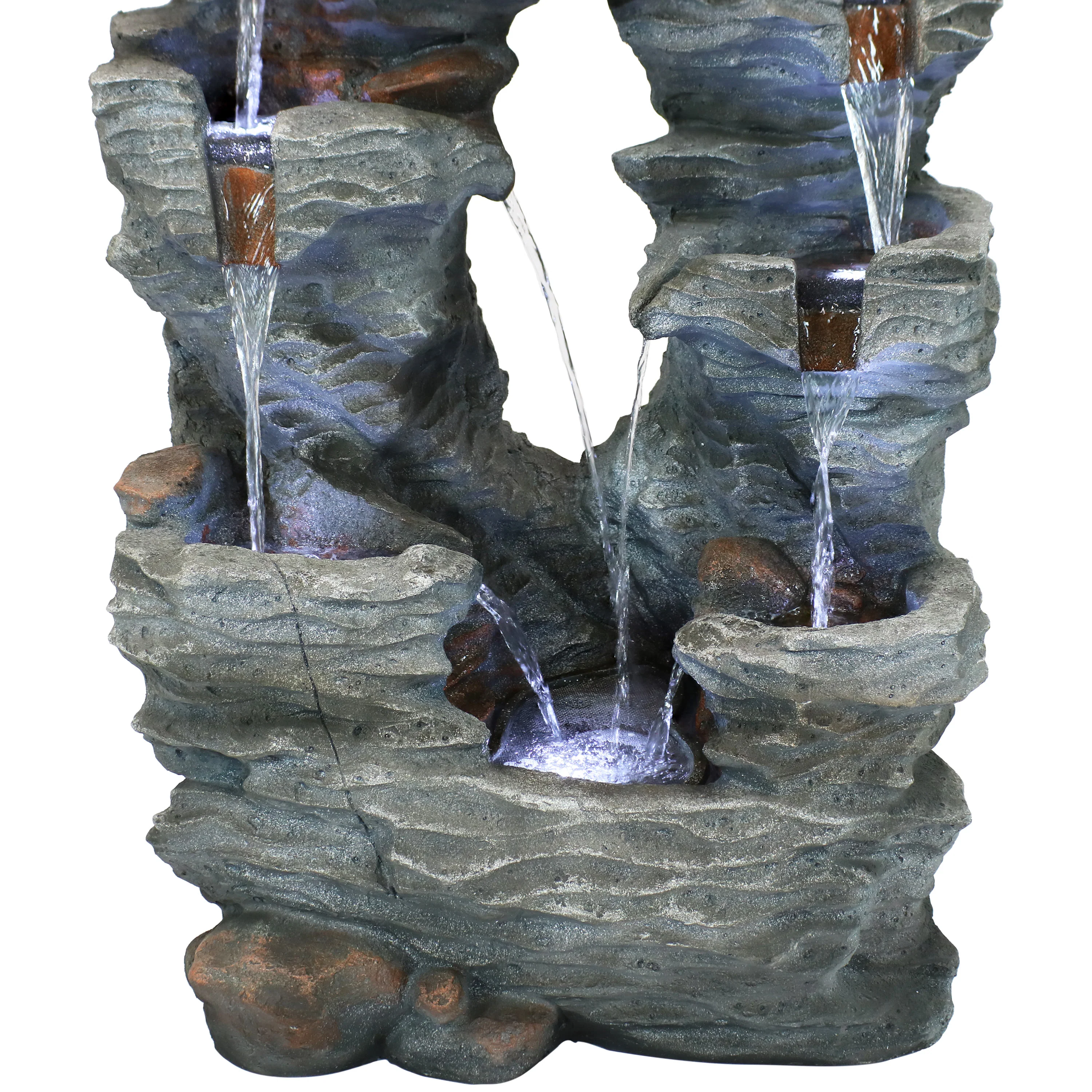 Sunnydaze Dual Cascading Rock Falls Water Fountain with LED Lights and Electric Submersible Pump - 39
