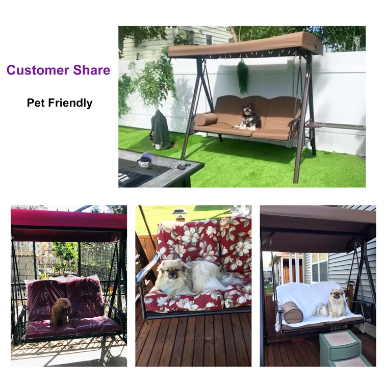 Purple Leaf Porch Swing with Adjustable Tilt Canopy and Cushions and Pillow Included