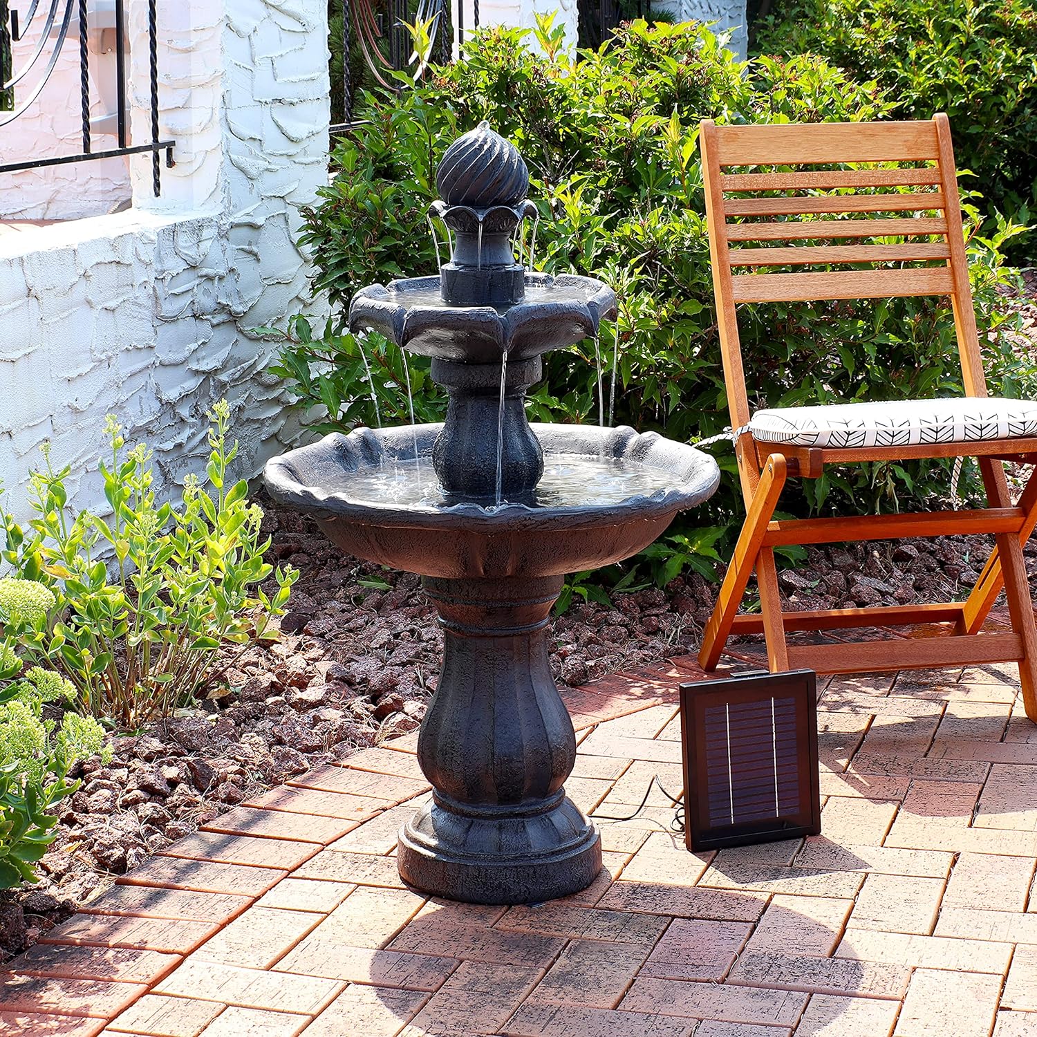 35-Inch 2-Tier Solar Water Fountain Outdoor