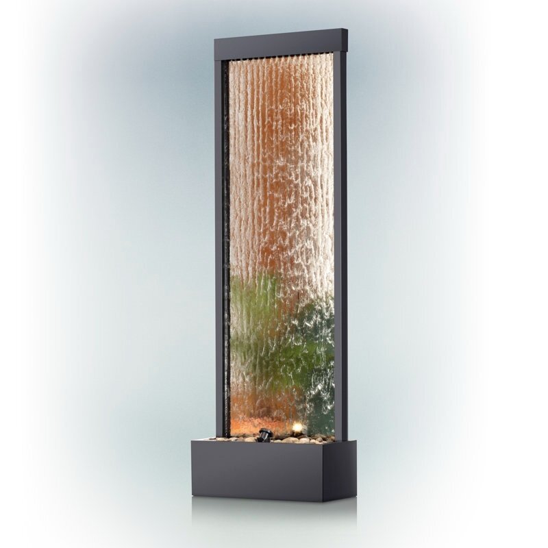 Mirror Waterfall Fountain with Stones and Lights