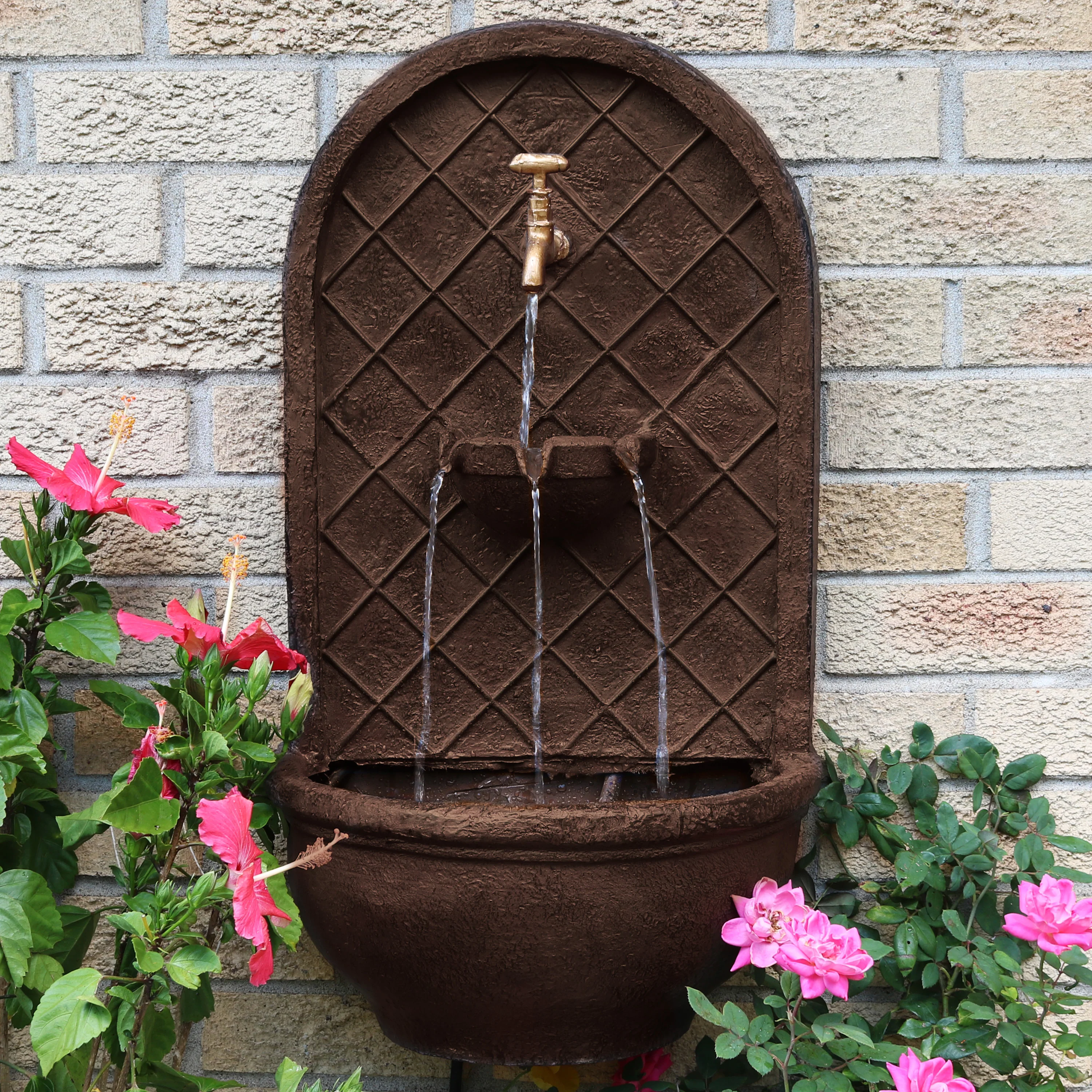 Sunnydaze Messina Solar Wall Fountain with Battery Backup - 26