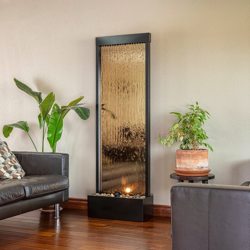Mirror Waterfall Fountain with Stones and Lights