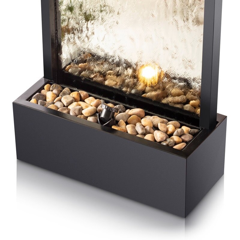 Mirror Waterfall Fountain with Stones and Lights