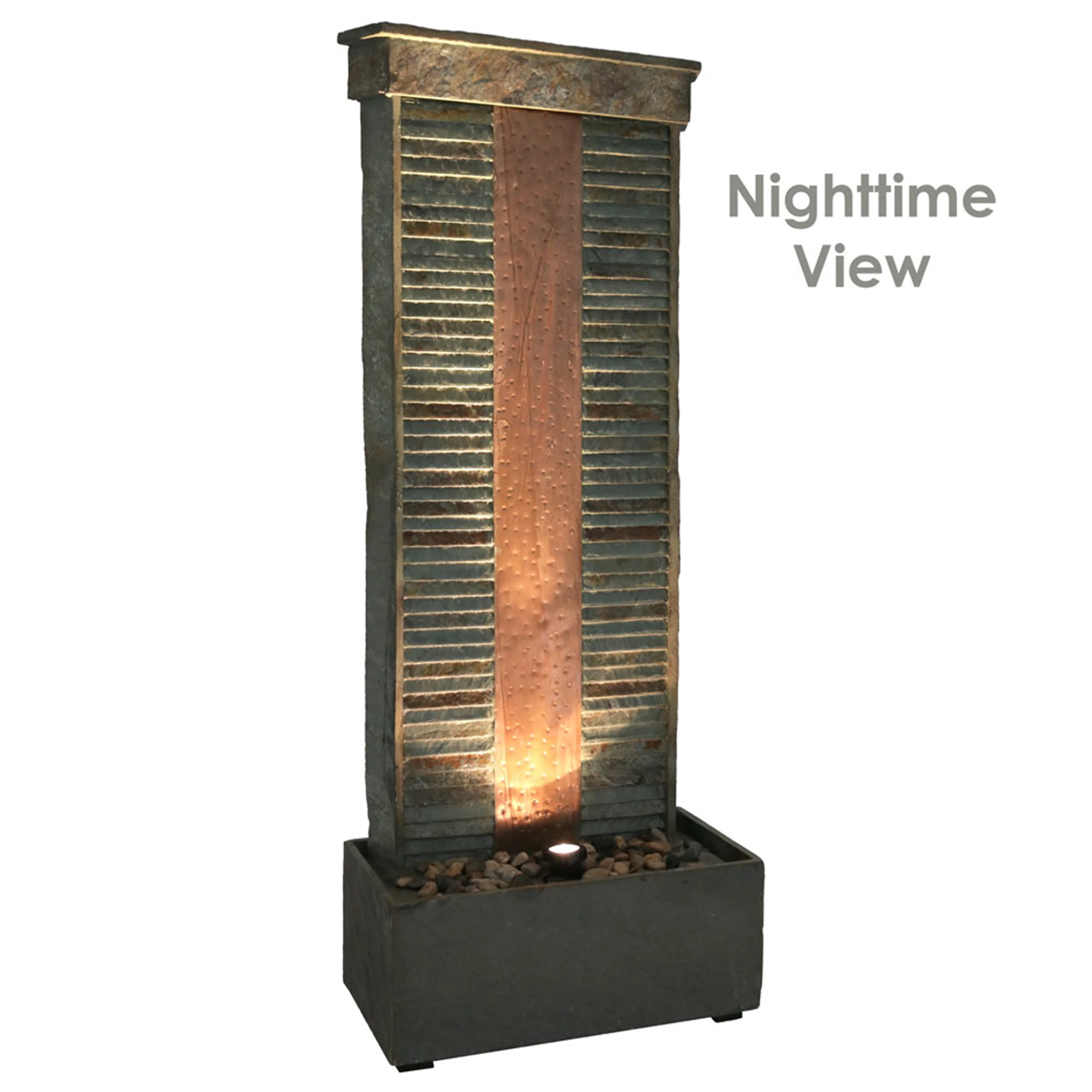 Sunnydaze Rippled Slate Water Fountain with LED Lights - 48