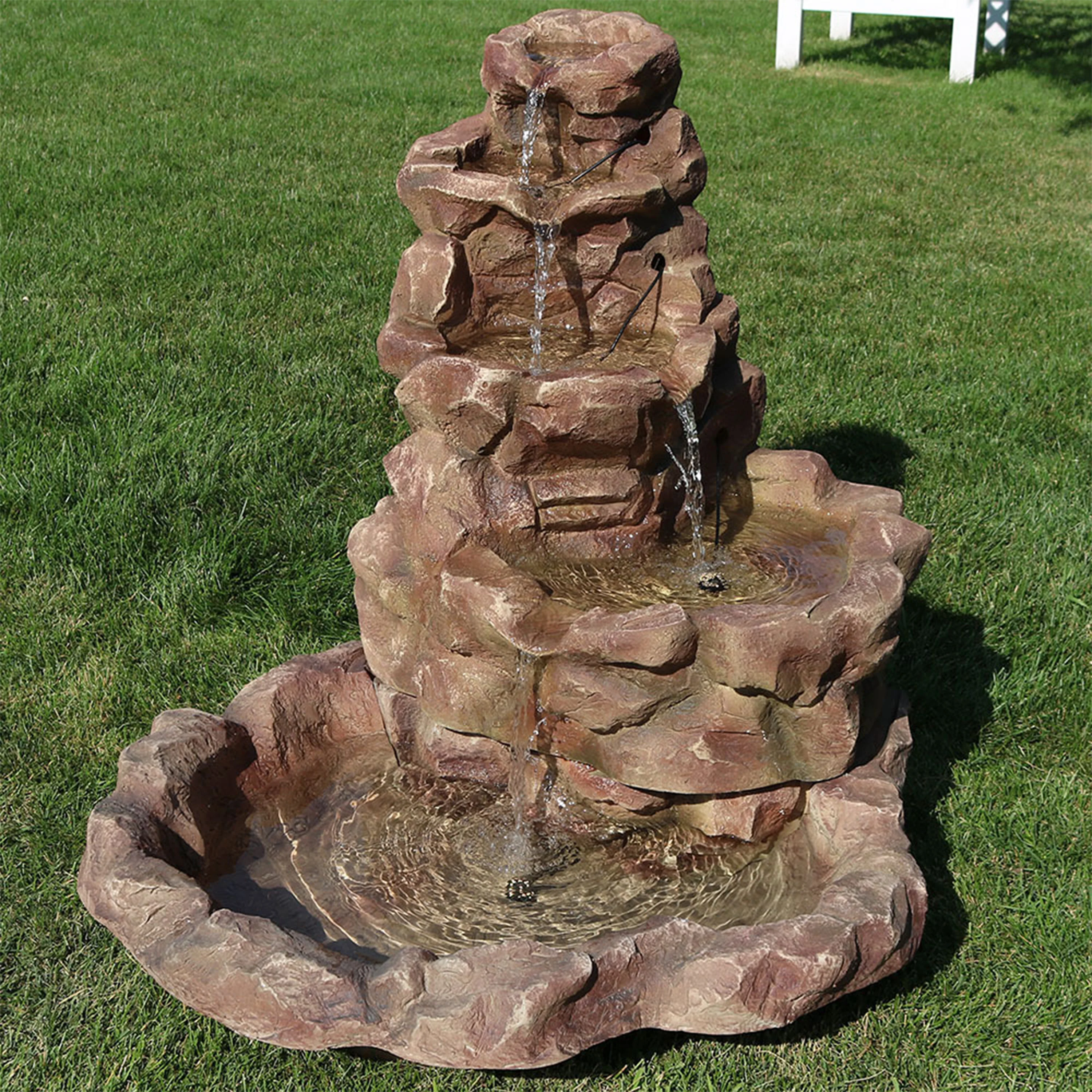 Sunnydaze Lighted Stone Springs Outdoor Water Fountain with LED Lights - 41.5