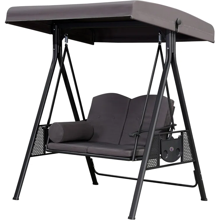 Purple Leaf Porch Swing with Adjustable Tilt Canopy and Cushions and Pillow Included