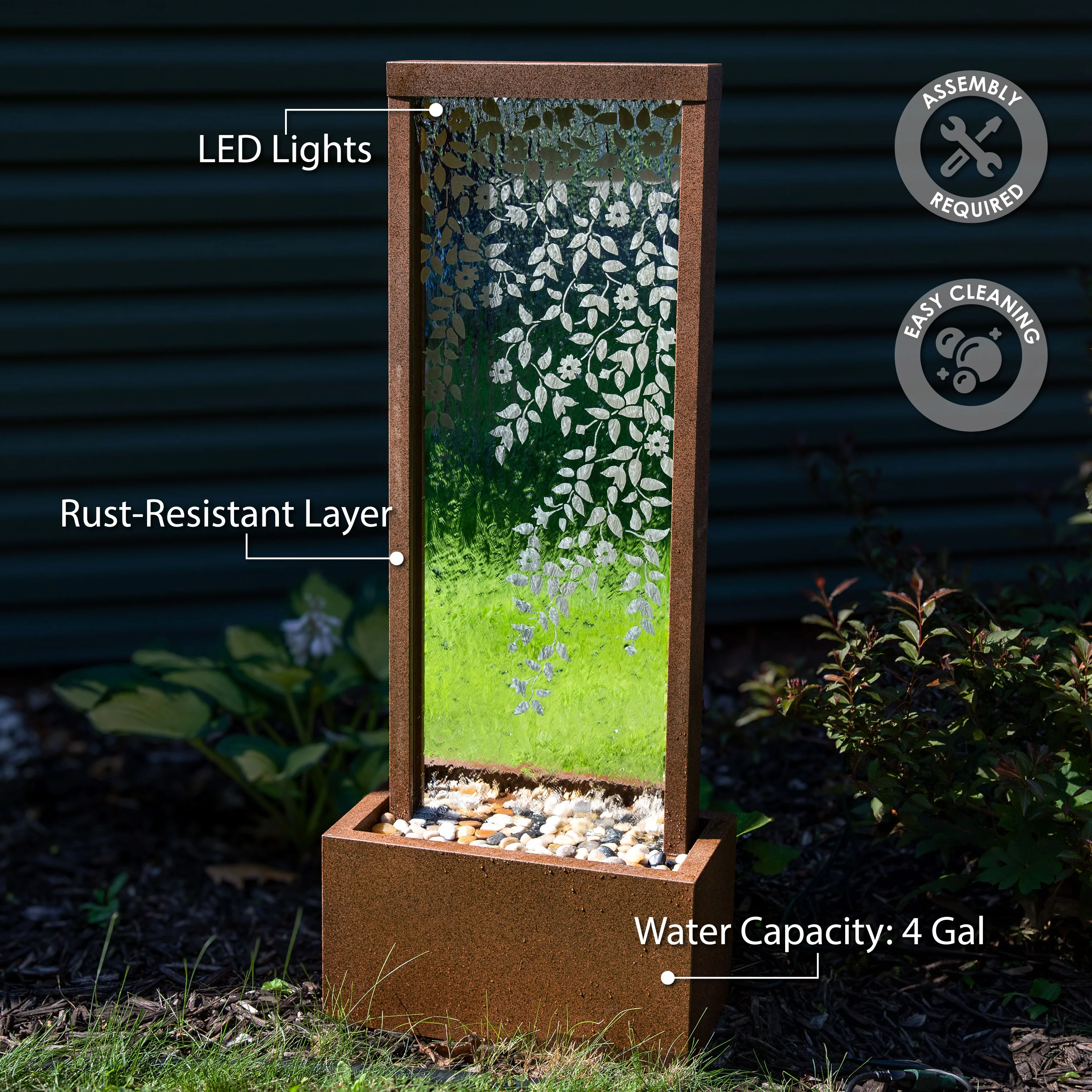 Sunnydaze Wisteria Vines Outdoor Water Fountain with Lights - 47.25