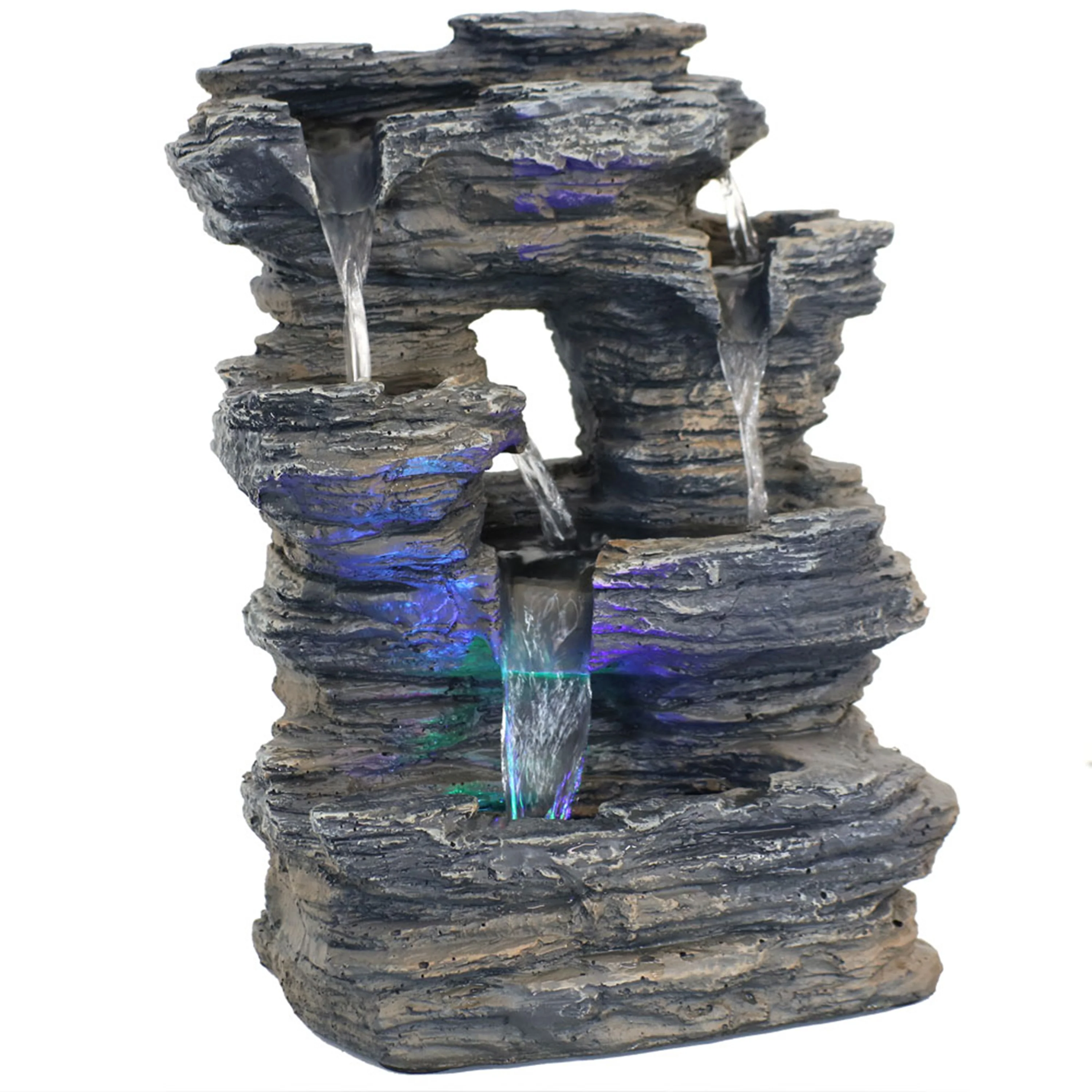 Sunnydaze Five Stream Rock Cavern Indoor Tabletop Water Fountain with LED Lights - 13