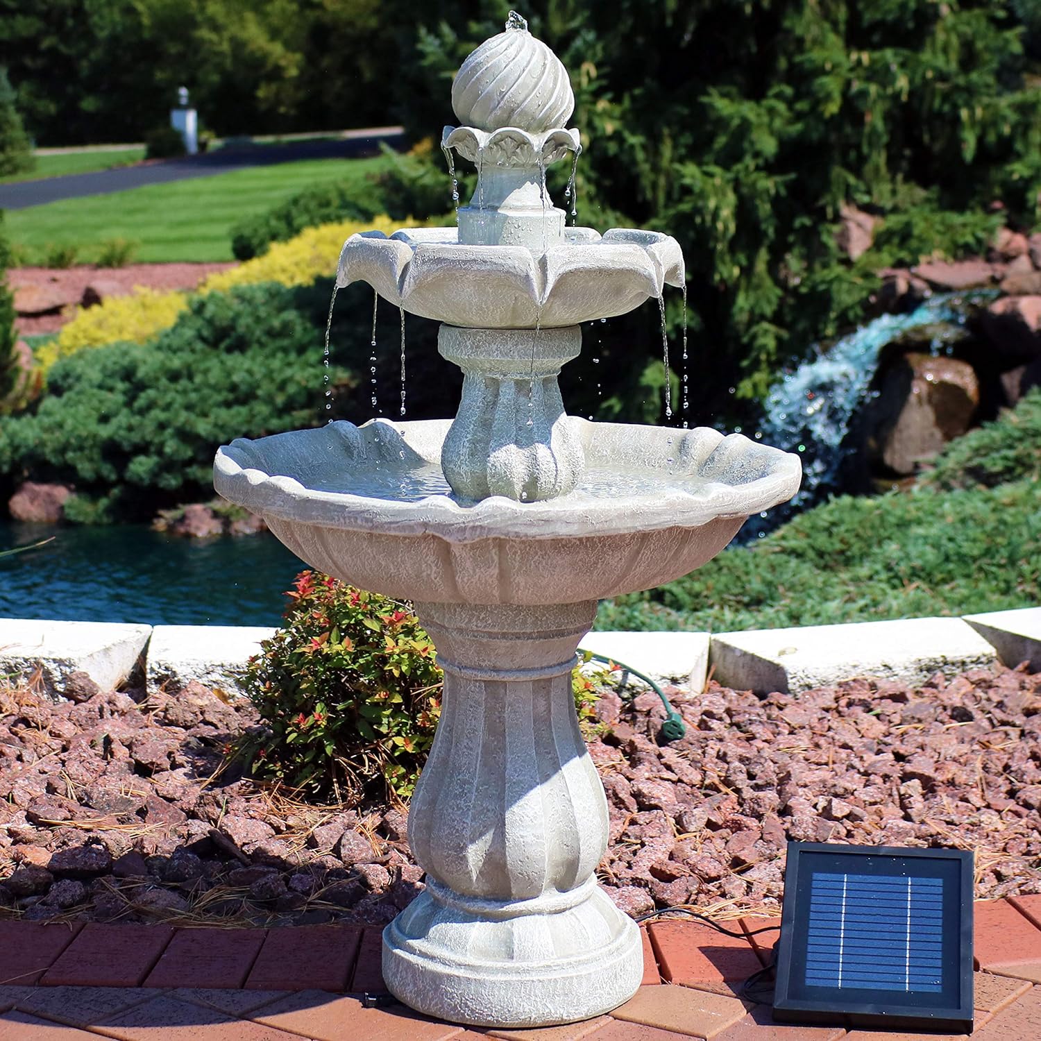 35-Inch 2-Tier Solar Water Fountain Outdoor