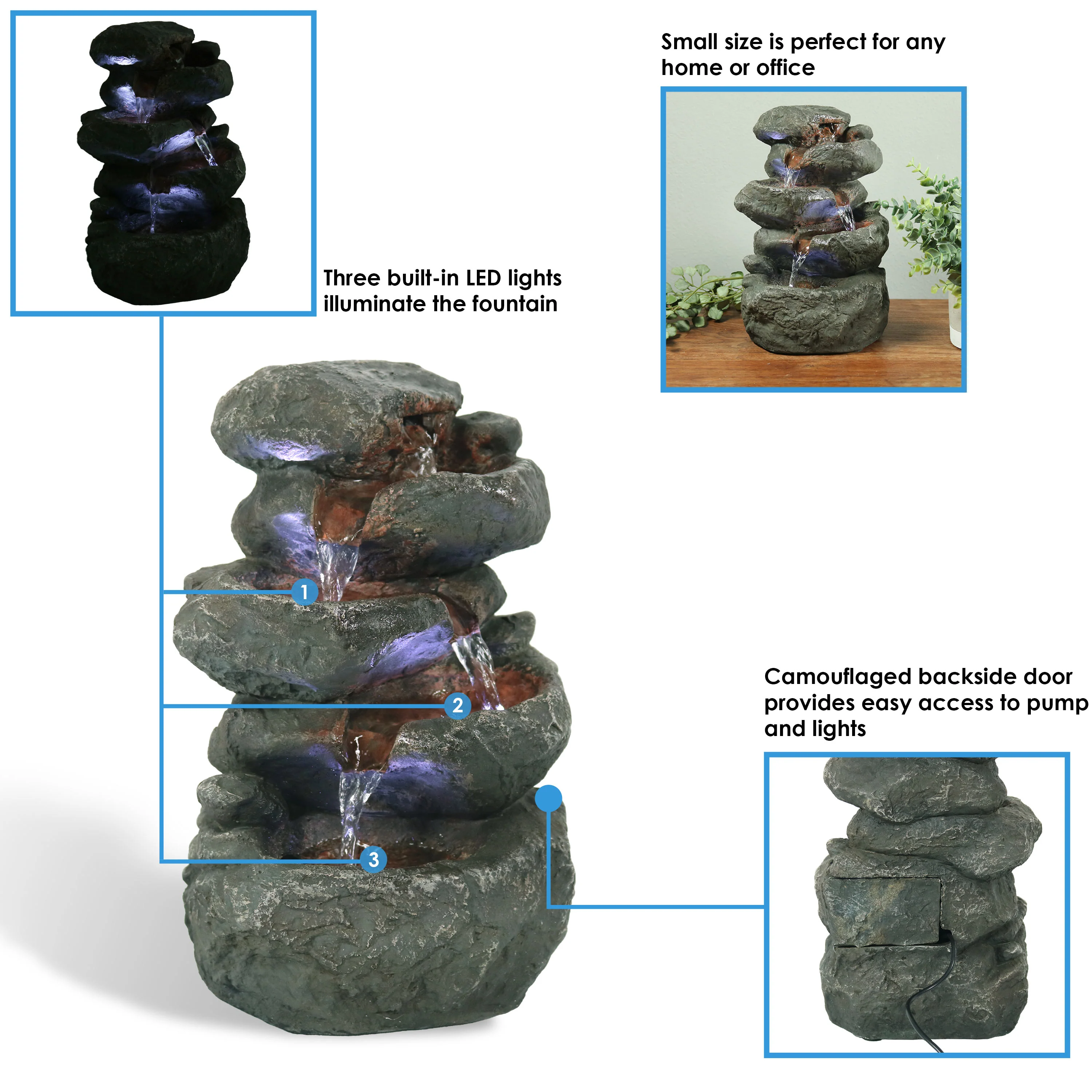 Sunnydaze Stacked Rock Waterfall Fountain with LED Lights - 10