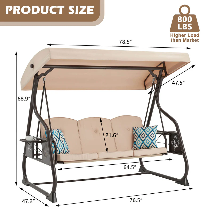 3-Seat Patio Porch Swing