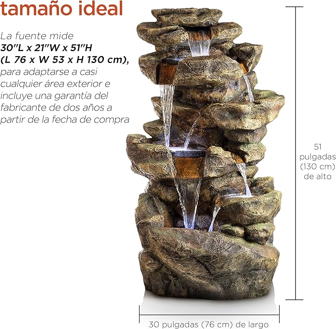 51″ Tall Outdoor 6-TierRainforest Waterfall Fountain with 30 LED Lights