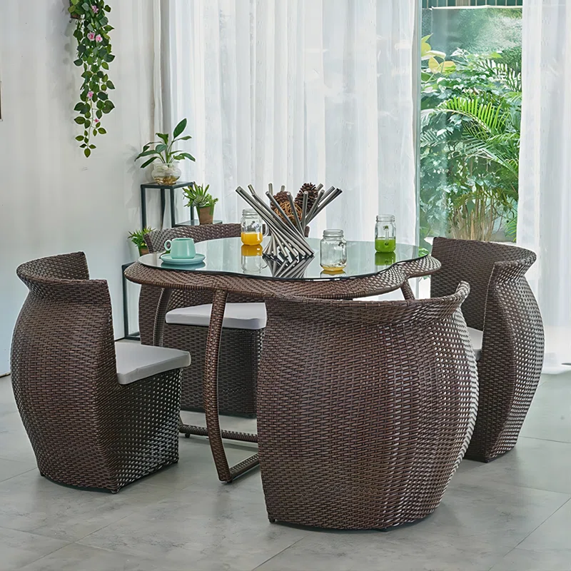 Rattan table and chair set (5 pieces)