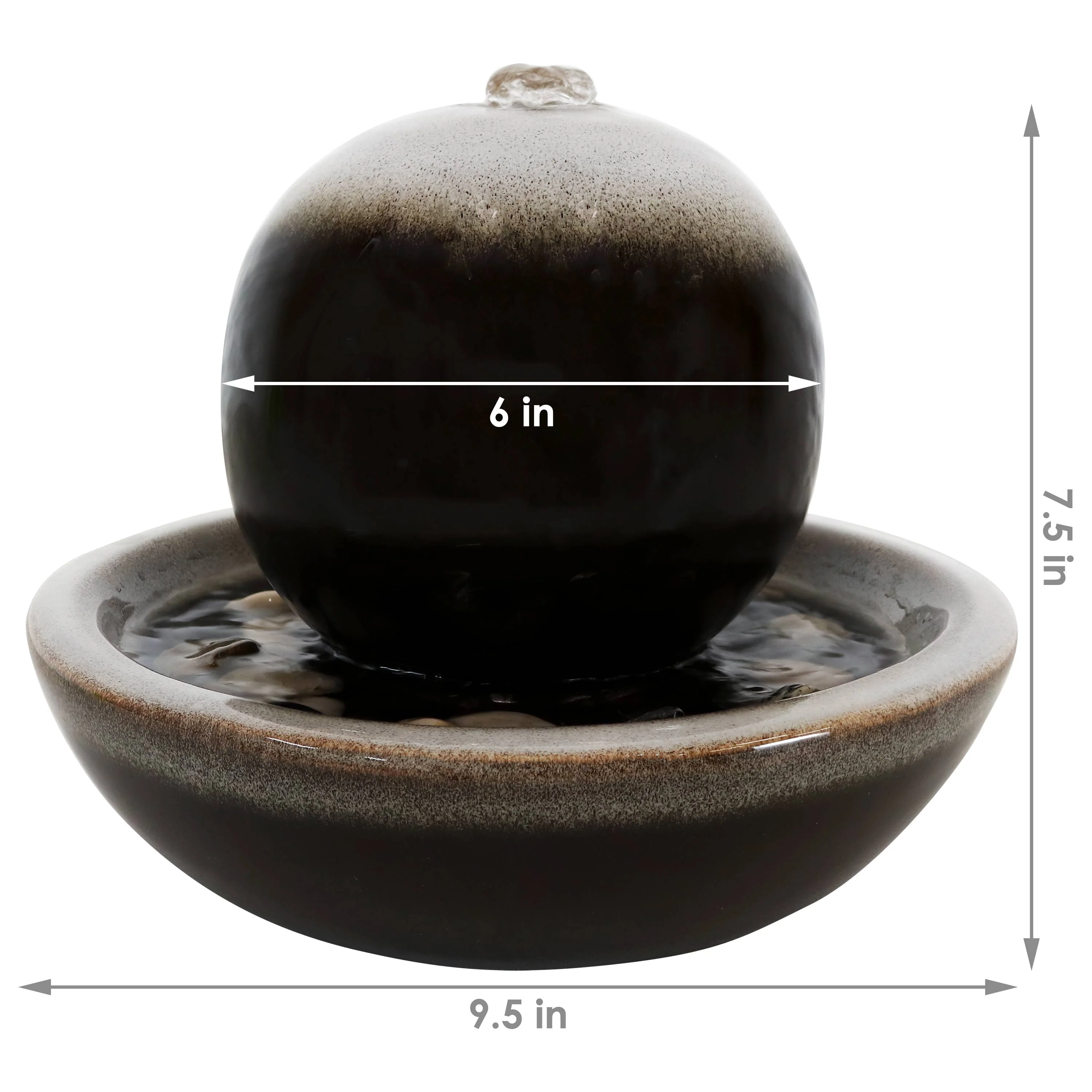 Sunnydaze Ceramic Tabletop Water Fountain with Modern Orb Design - 7