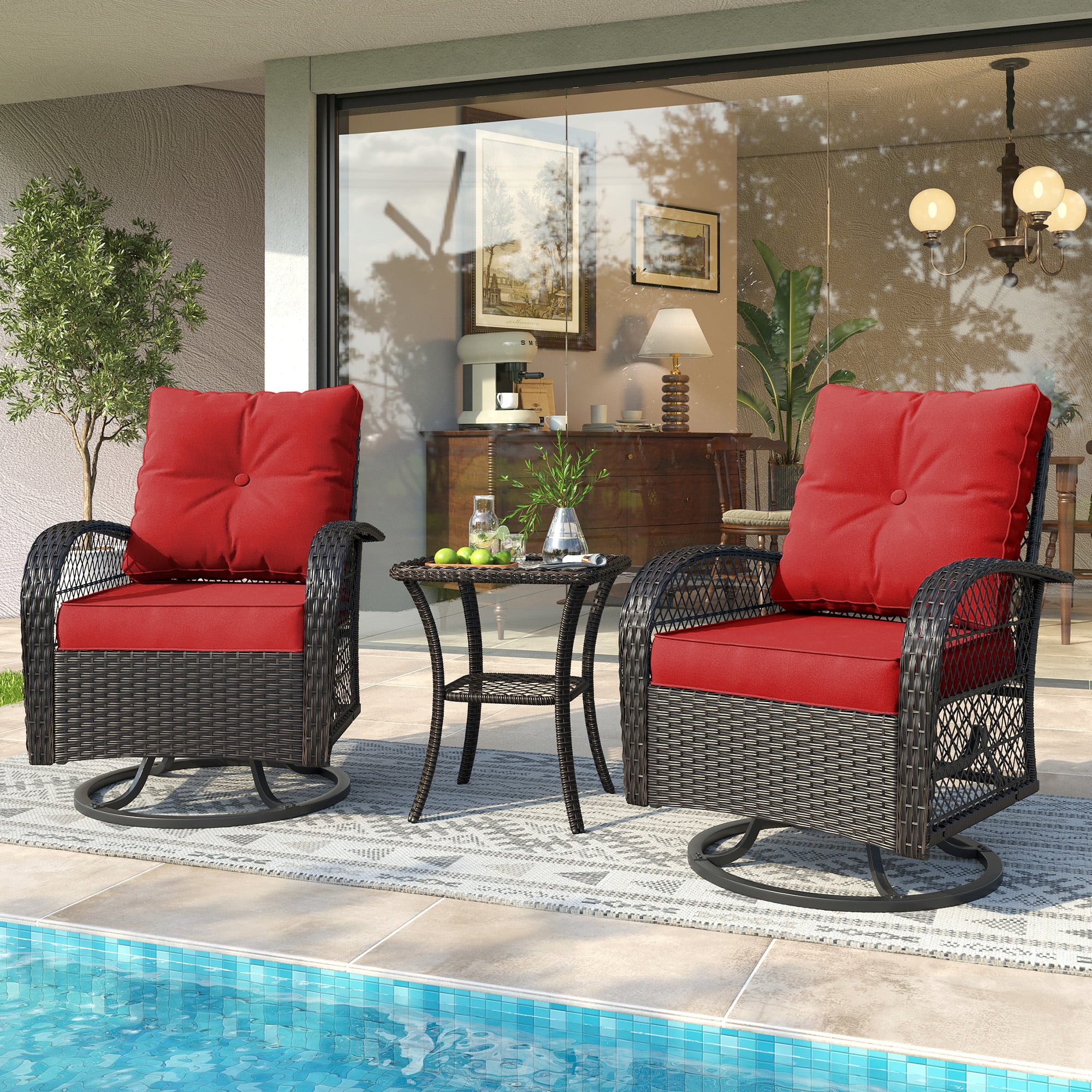 Wicker Rattan Swivel and Gliding Patio Wicker Chairs (Set of 3)