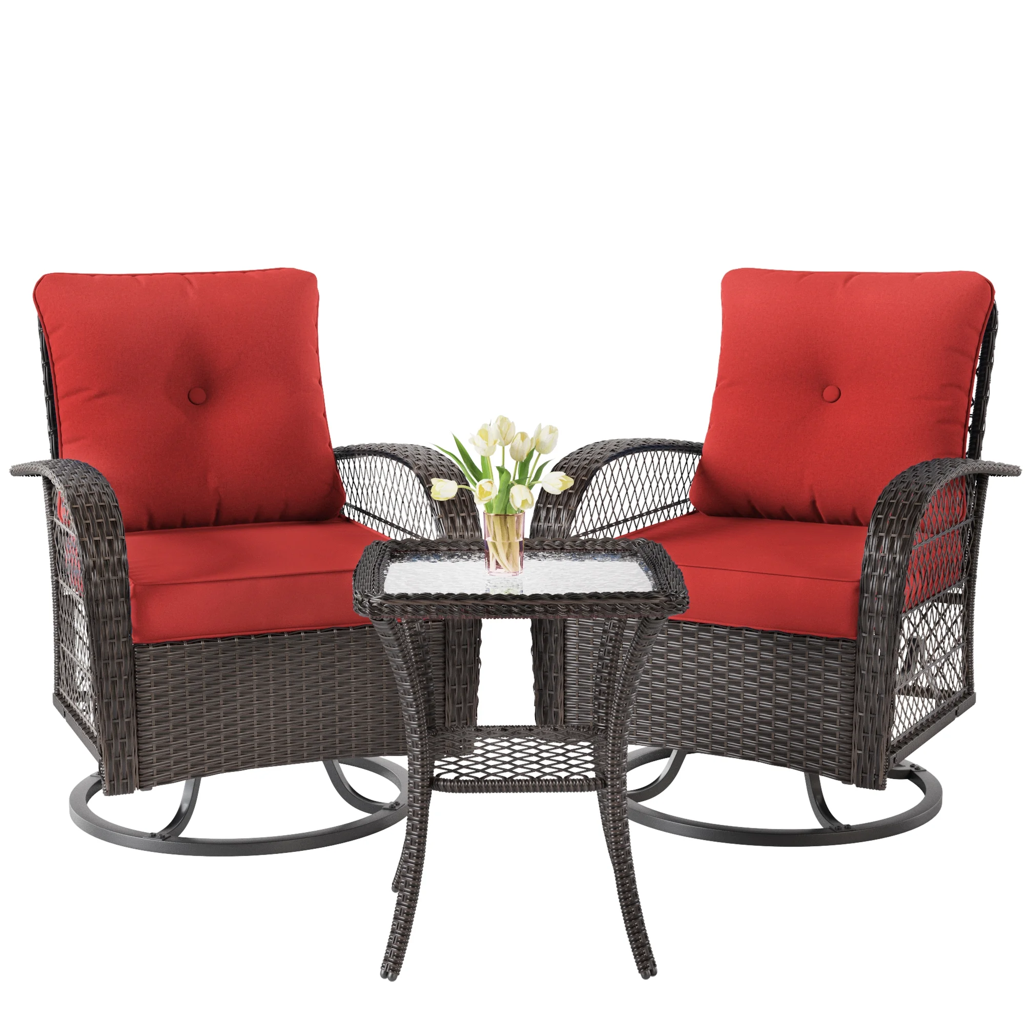Wicker Rattan Swivel and Gliding Patio Wicker Chairs (Set of 3)