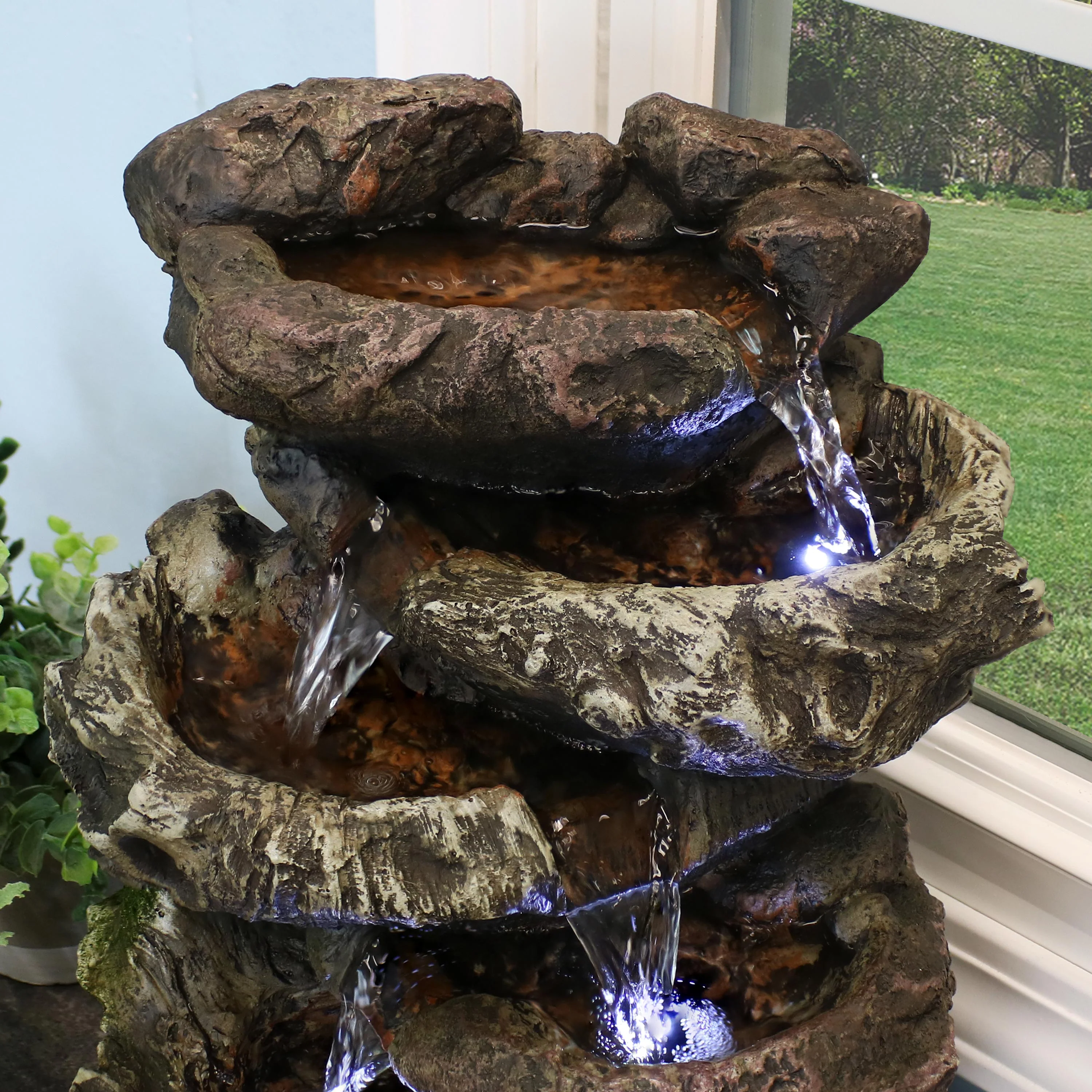 Sunnydaze 5-Step Rock Falls Tabletop Water Fountain with LED Lights - 14