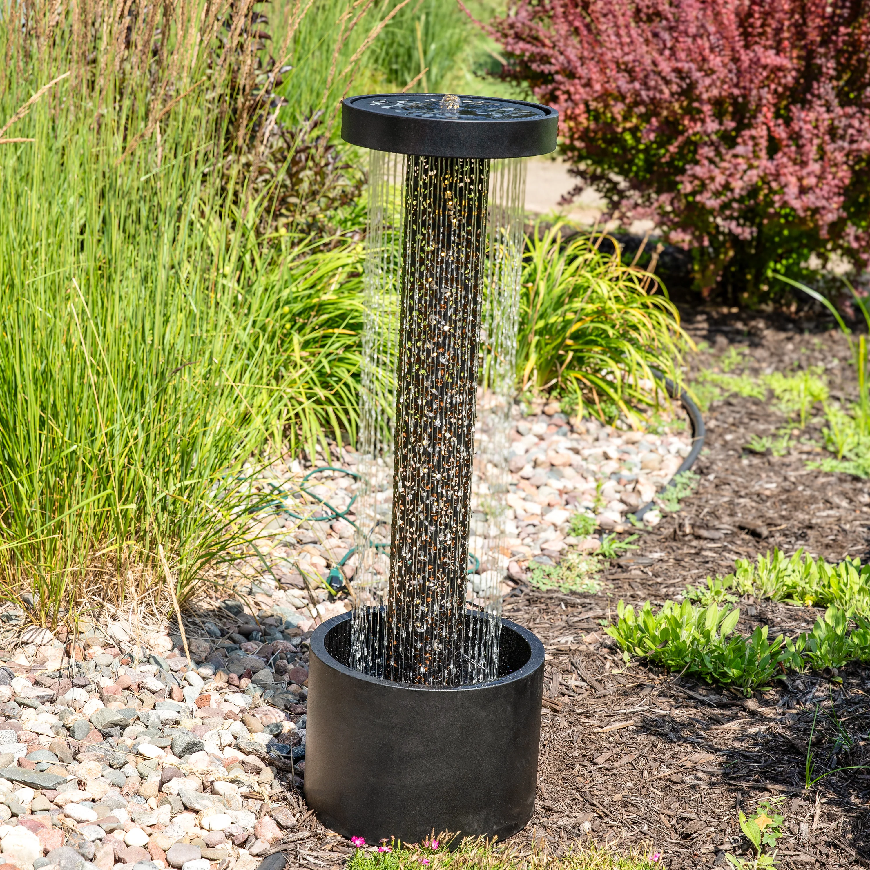 Sunnydaze Glittering Rain Outdoor Water Fountain with Lights - 41.25
