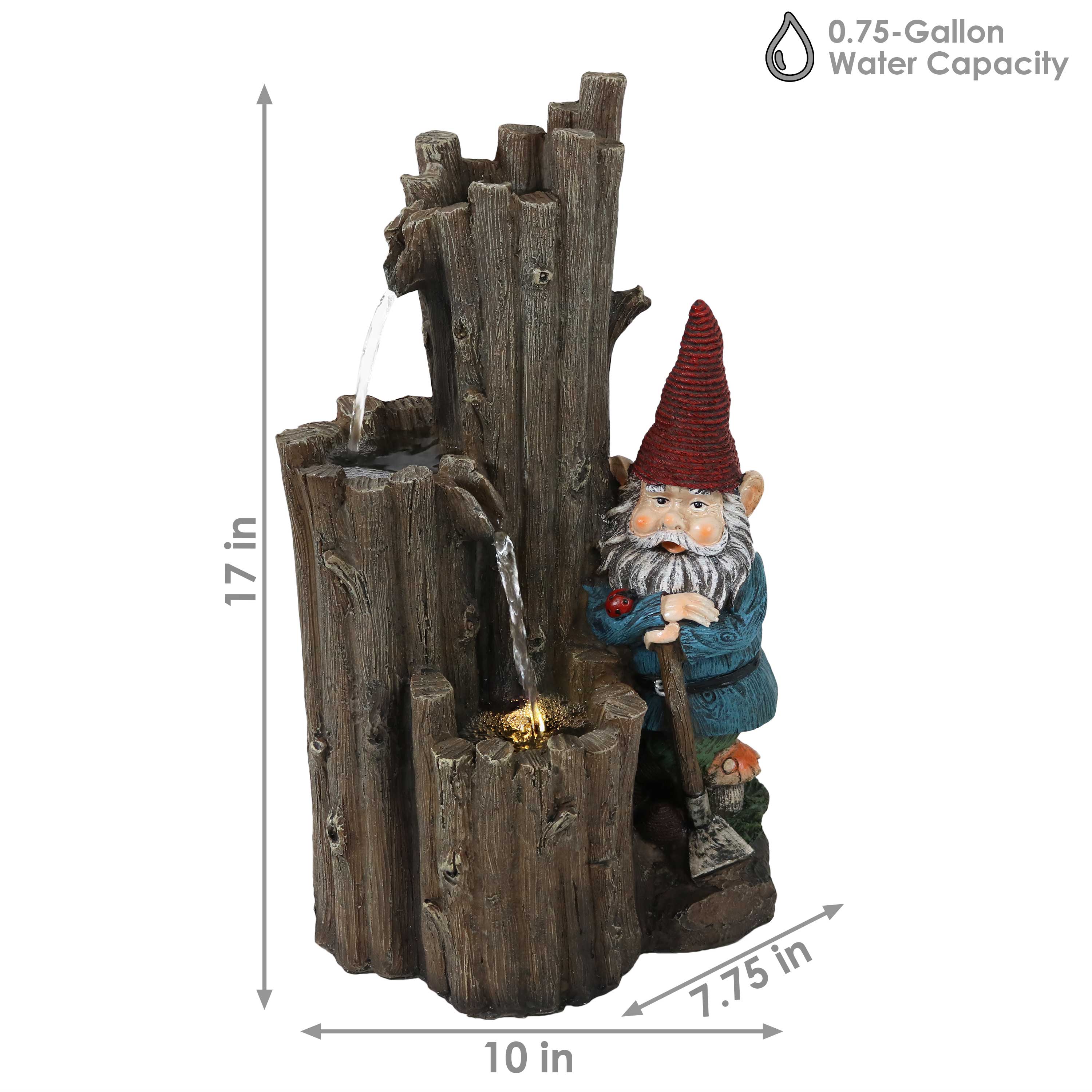 Sunnydaze Resting Gnome Outdoor Water Fountain with LED Light - 17