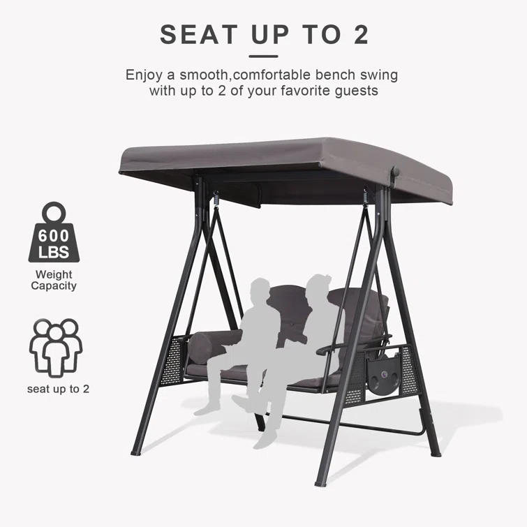 Purple Leaf Porch Swing with Adjustable Tilt Canopy and Cushions and Pillow Included