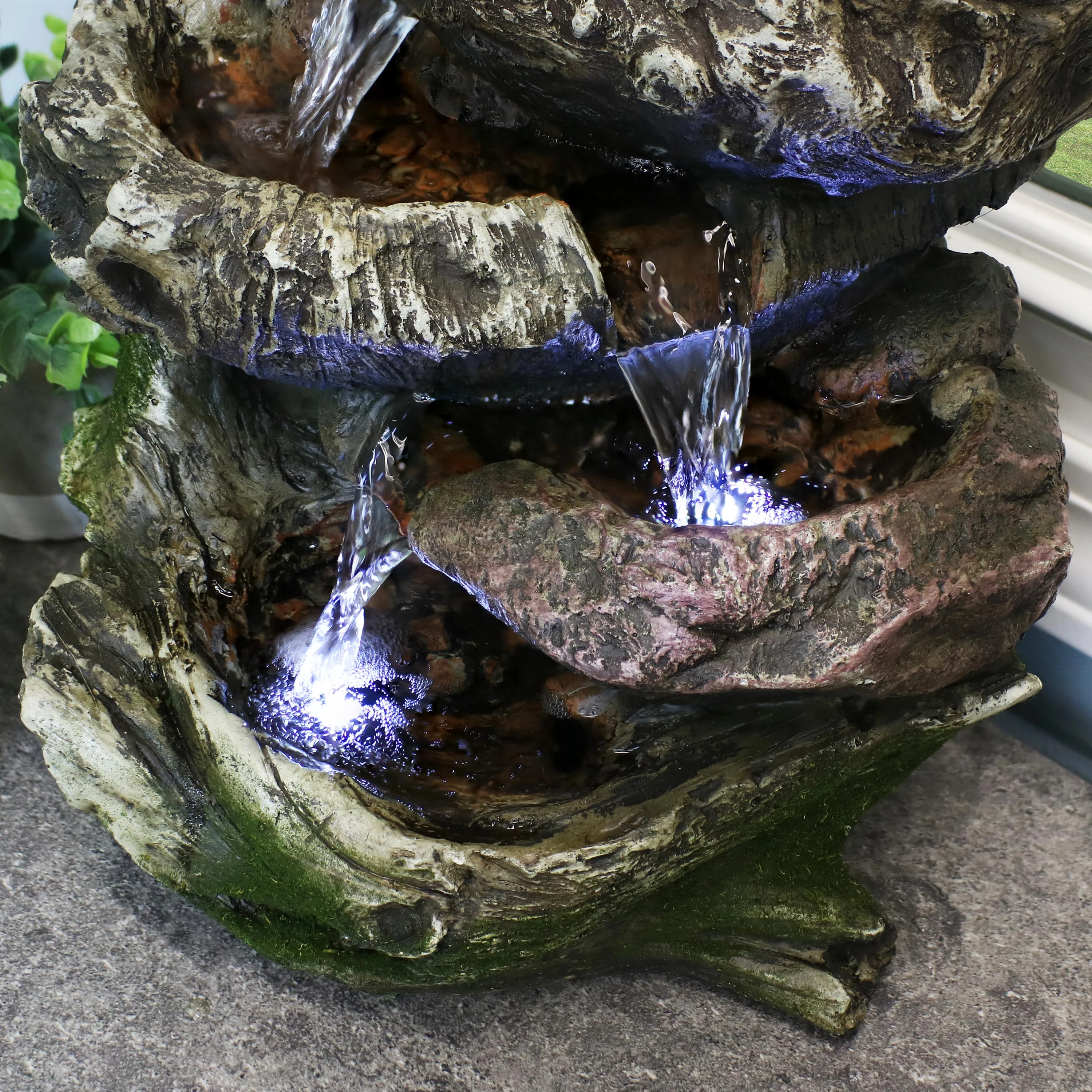 Sunnydaze 5-Step Rock Falls Tabletop Water Fountain with LED Lights - 14