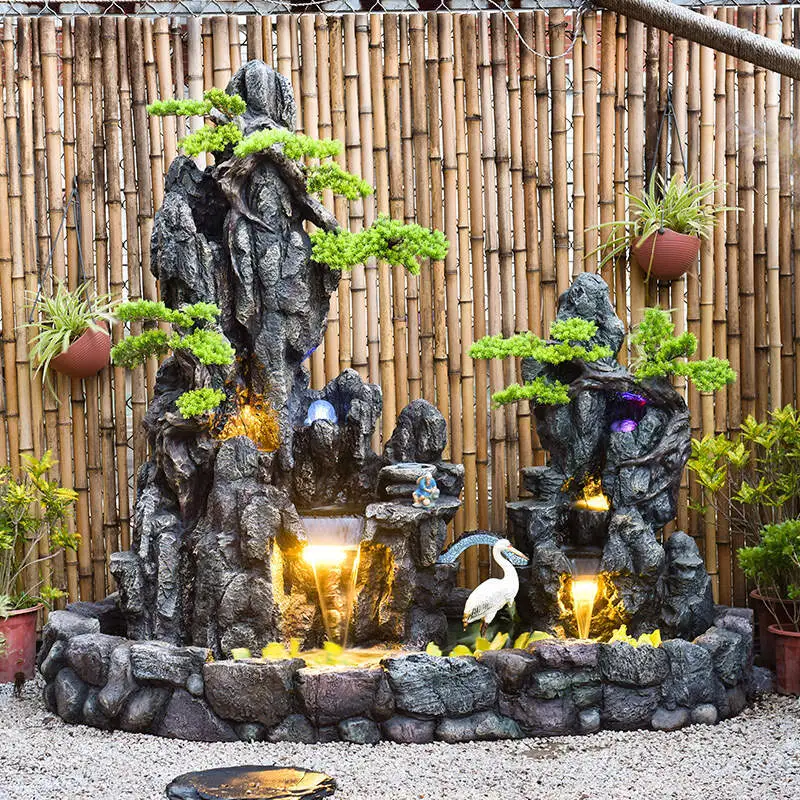 6-level outdoor waterfall fountain with 30 LED lights.