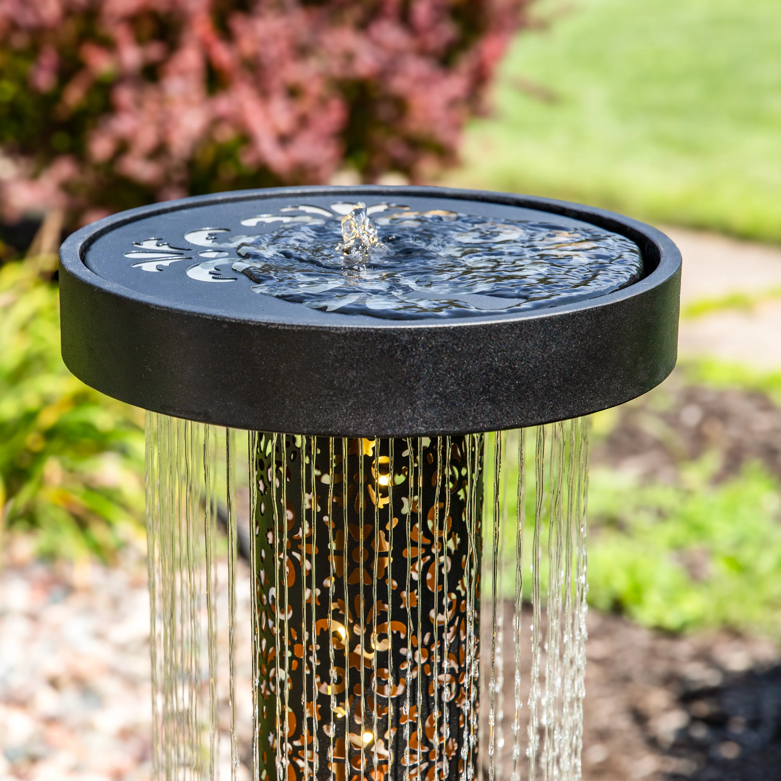 Sunnydaze Glittering Rain Outdoor Water Fountain with Lights - 41.25