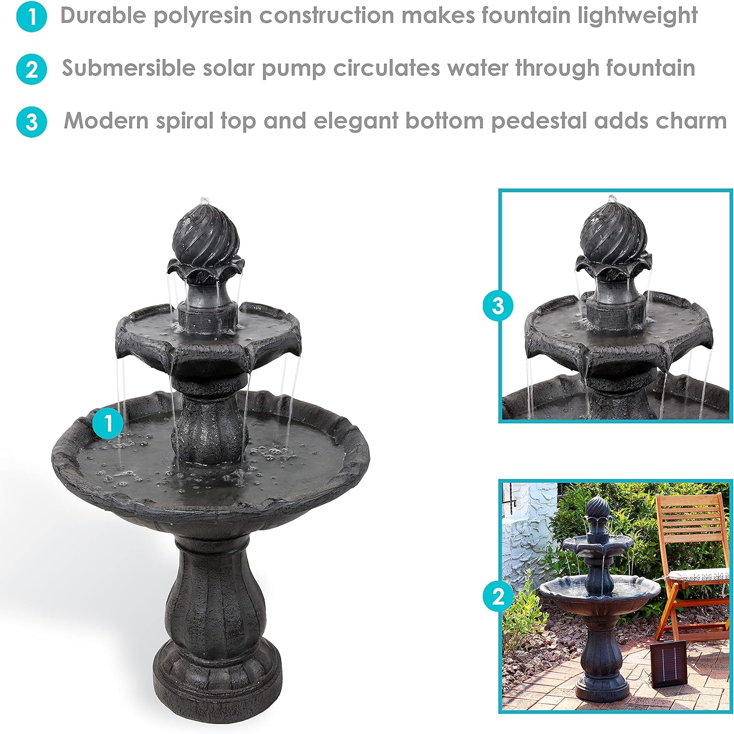 35-Inch 2-Tier Solar Water Fountain Outdoor