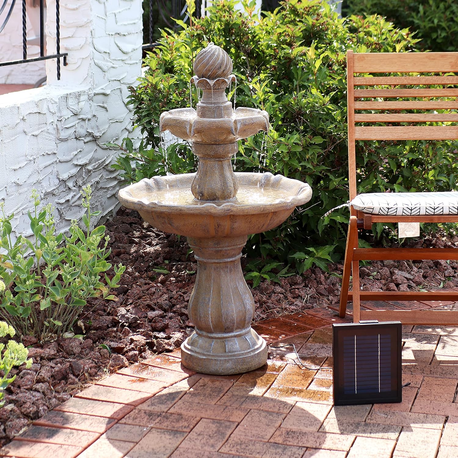 35-Inch 2-Tier Solar Water Fountain Outdoor