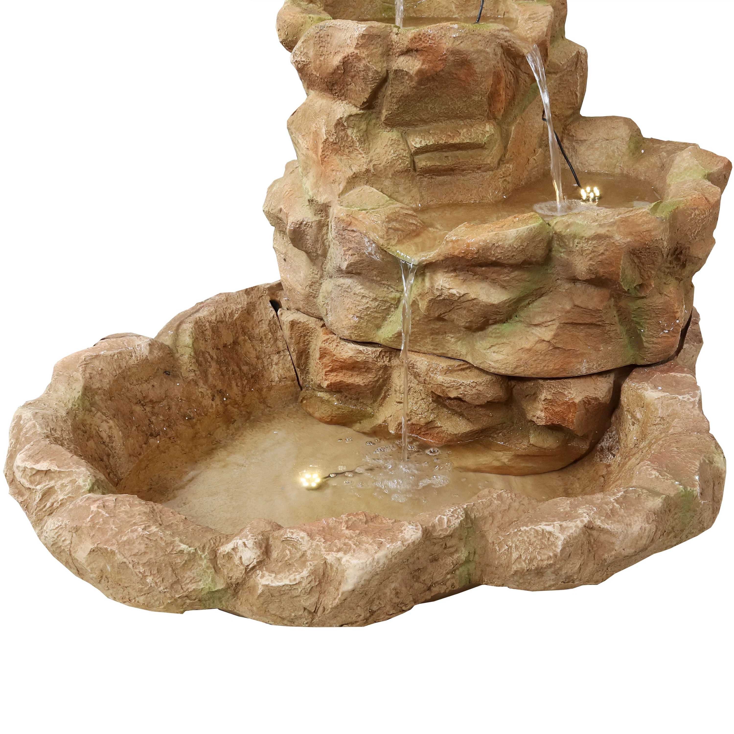 Sunnydaze Lighted Stone Springs Outdoor Water Fountain with LED Lights - 41.5