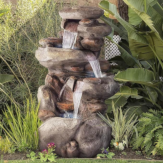 51″ Tall Outdoor 6-TierRainforest Waterfall Fountain with 30 LED Lights