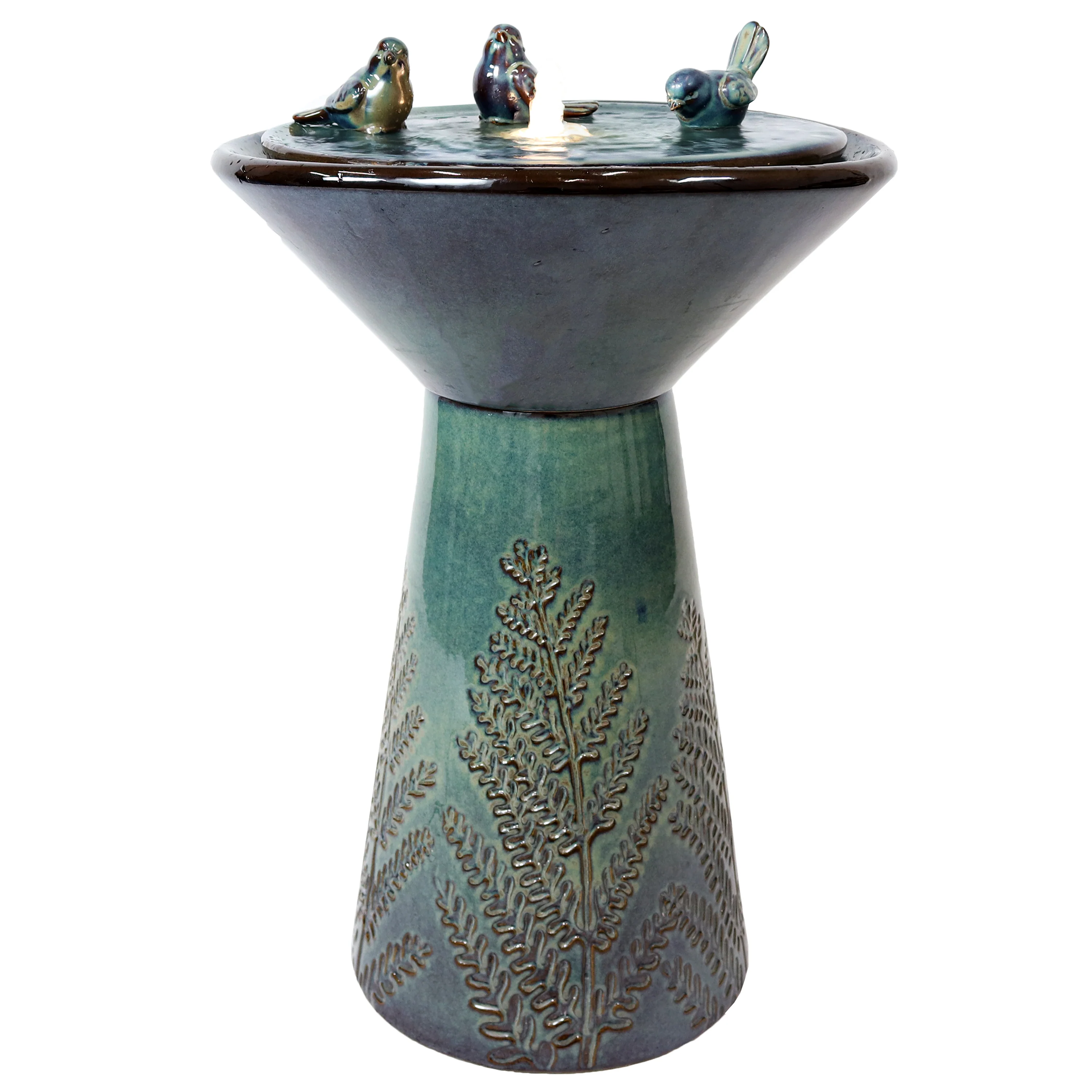 Sunnydaze Gathering Birds Ceramic Outdoor Fountain with LED Lights - 28.25