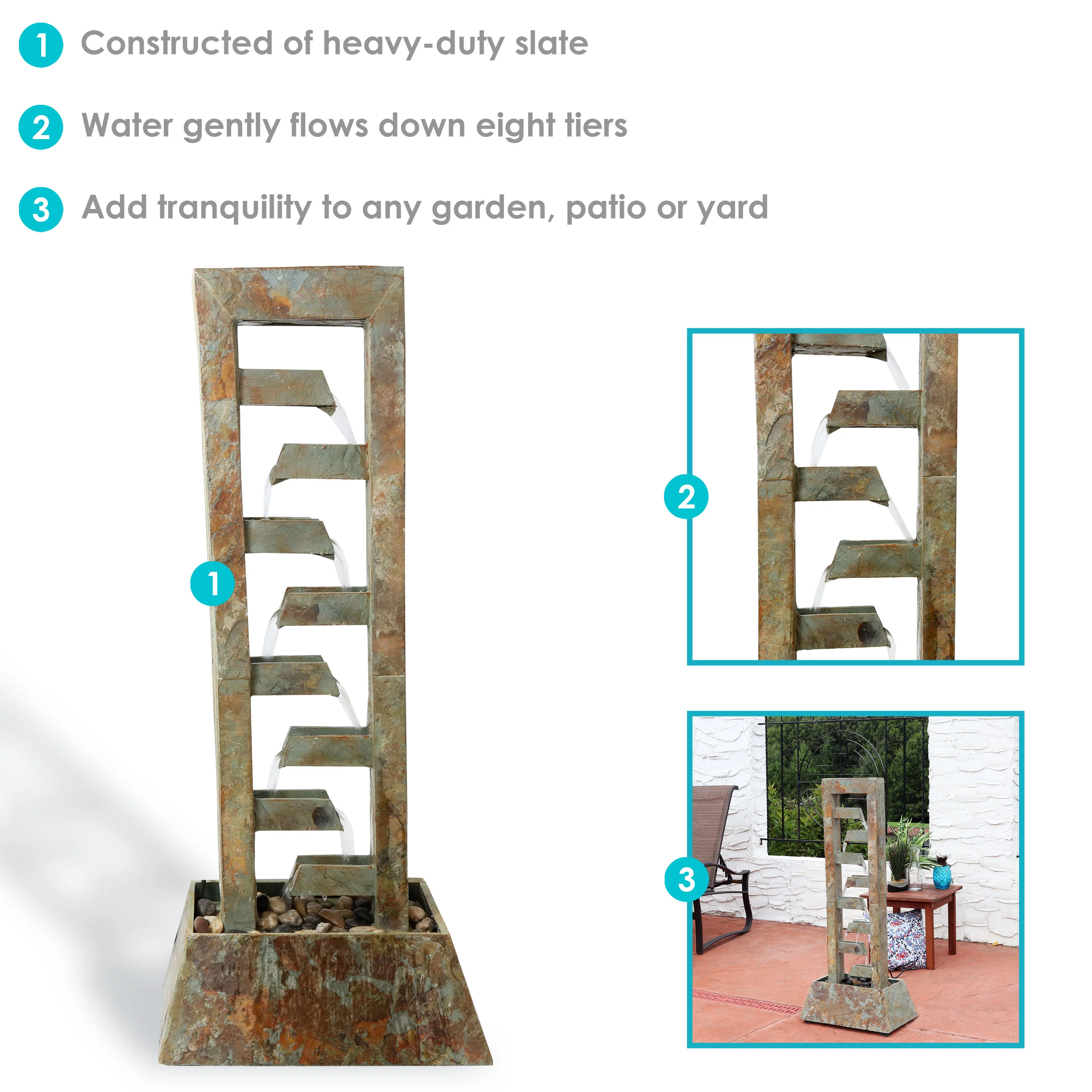 Sunnydaze Stacked Freestanding Slate Floor Fountain - 49