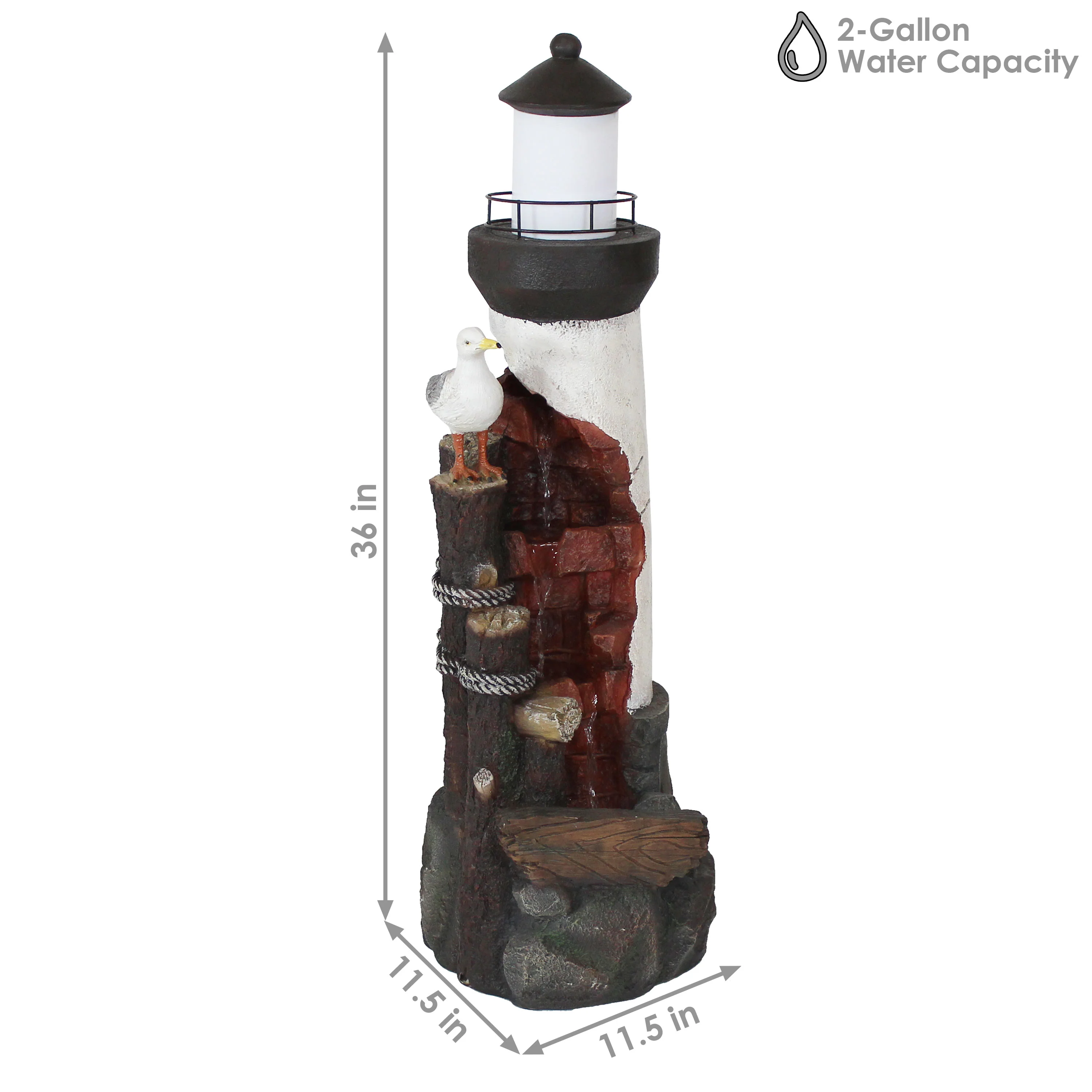 Sunnydaze Gull's Cove Outdoor Lighthouse Fountain with LED Light - 36
