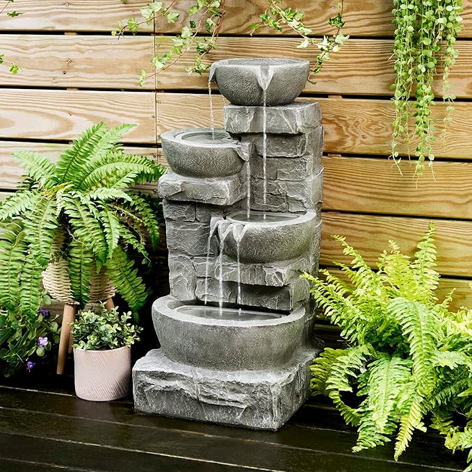 51″ Tall Outdoor 6-TierRainforest Waterfall Fountain with 30 LED Lights