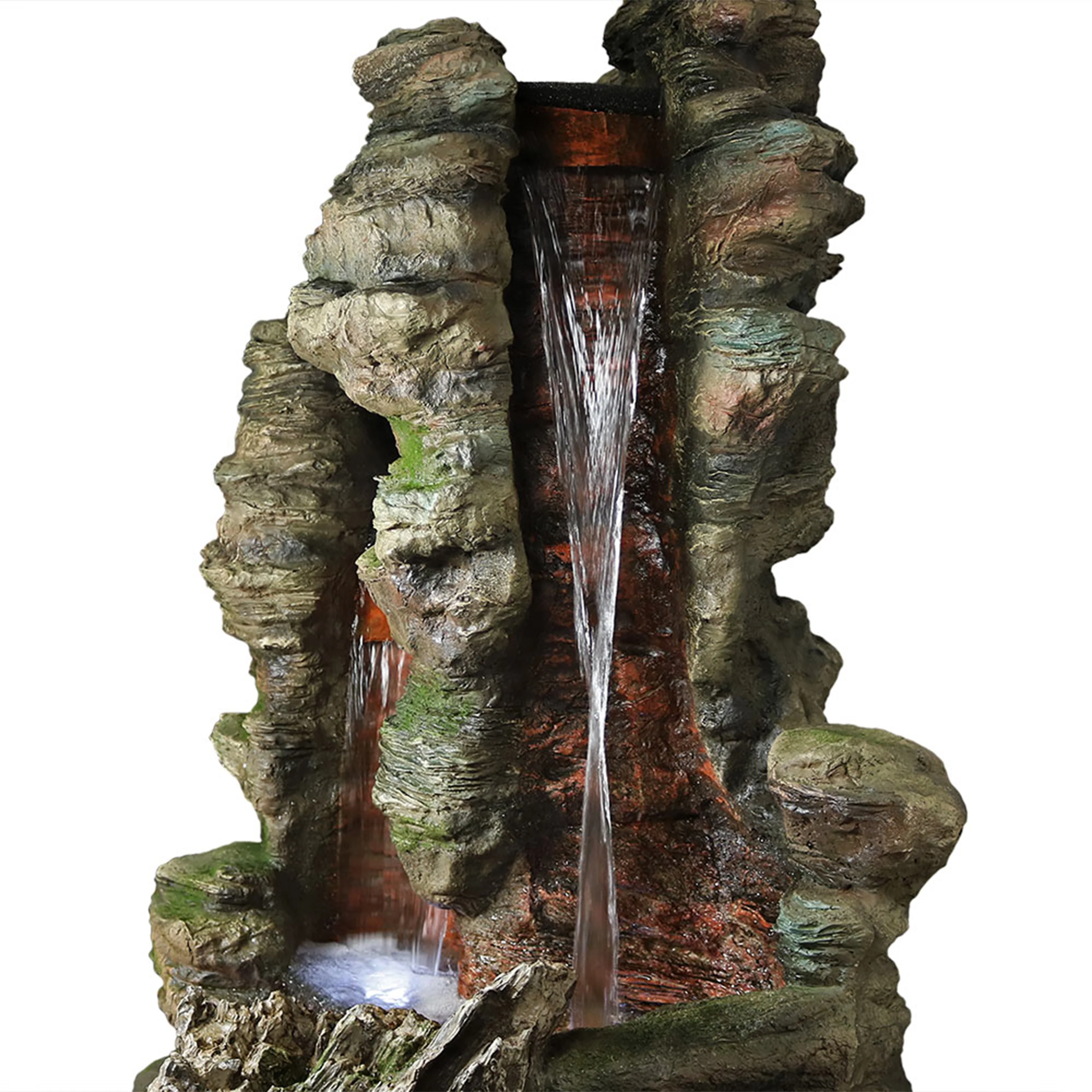 Sunnydaze Flat Rock Summit Large Outdoor Waterfall Fountain with LED Lights - 61