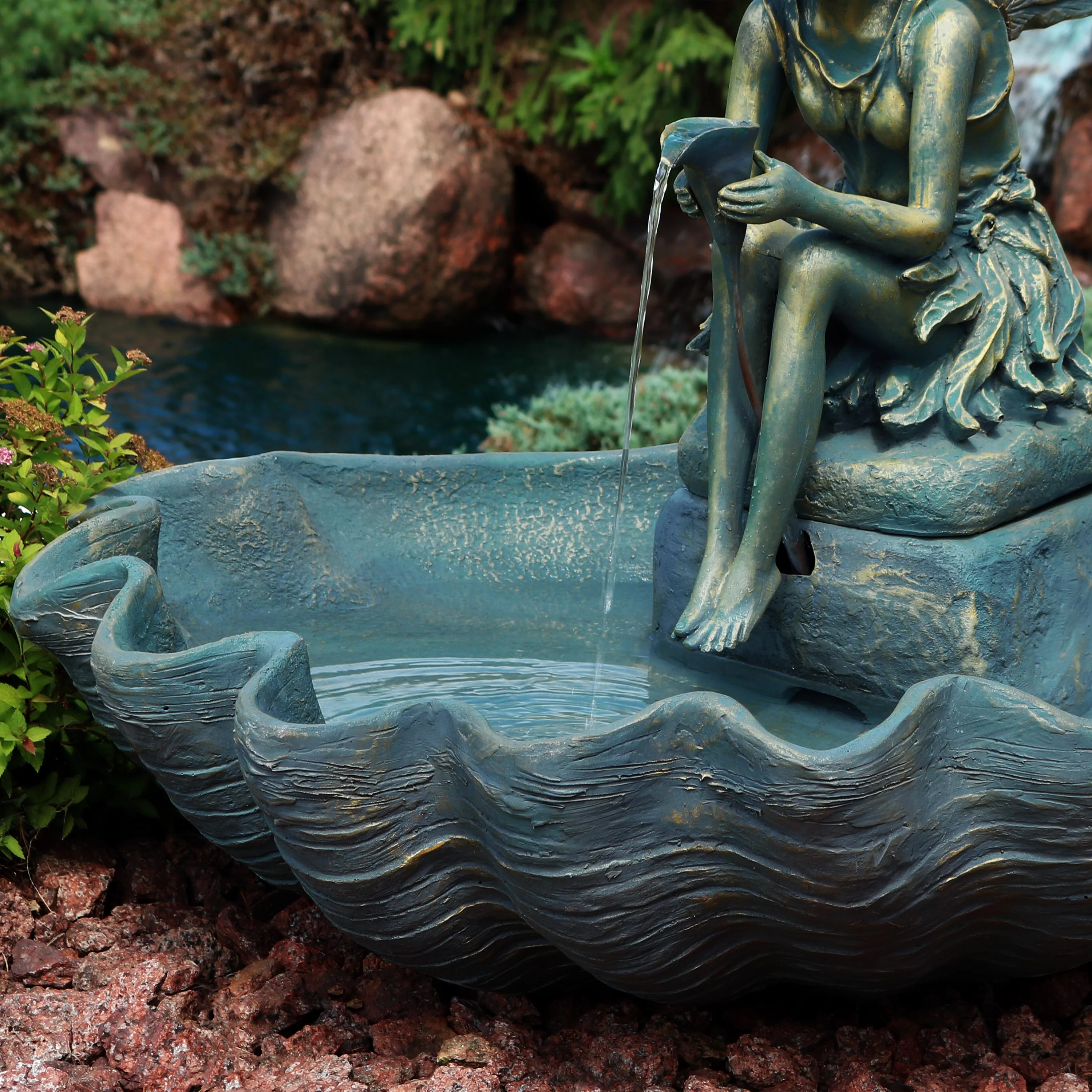 Sunnydaze Fairy Shell Outdoor Water Fountain - 30