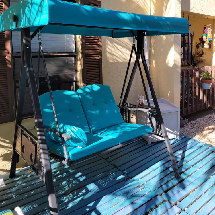 Purple Leaf Porch Swing with Adjustable Tilt Canopy and Cushions and Pillow Included