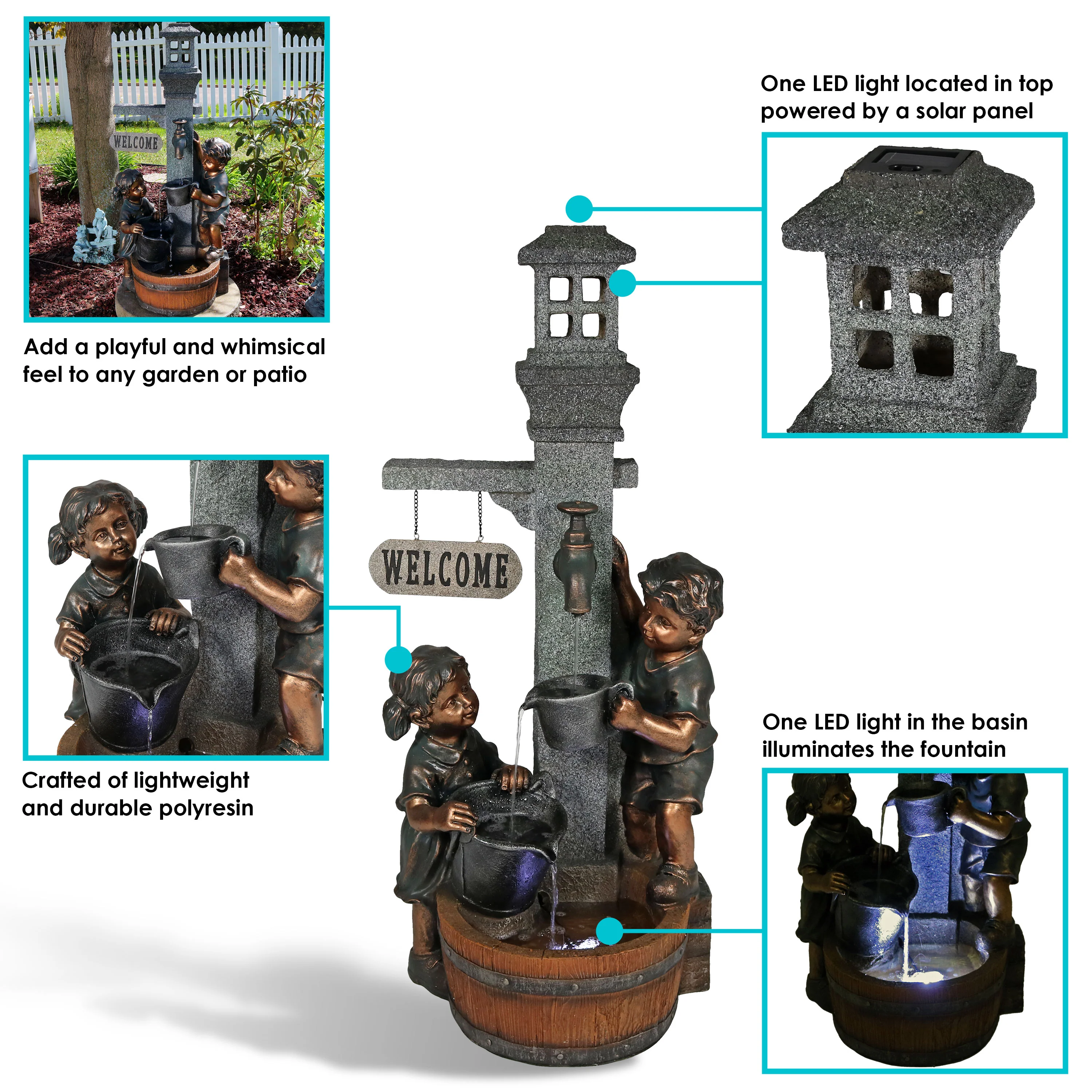 Sunnydaze Water Fountain Statue with Children Playing at Faucet - 40