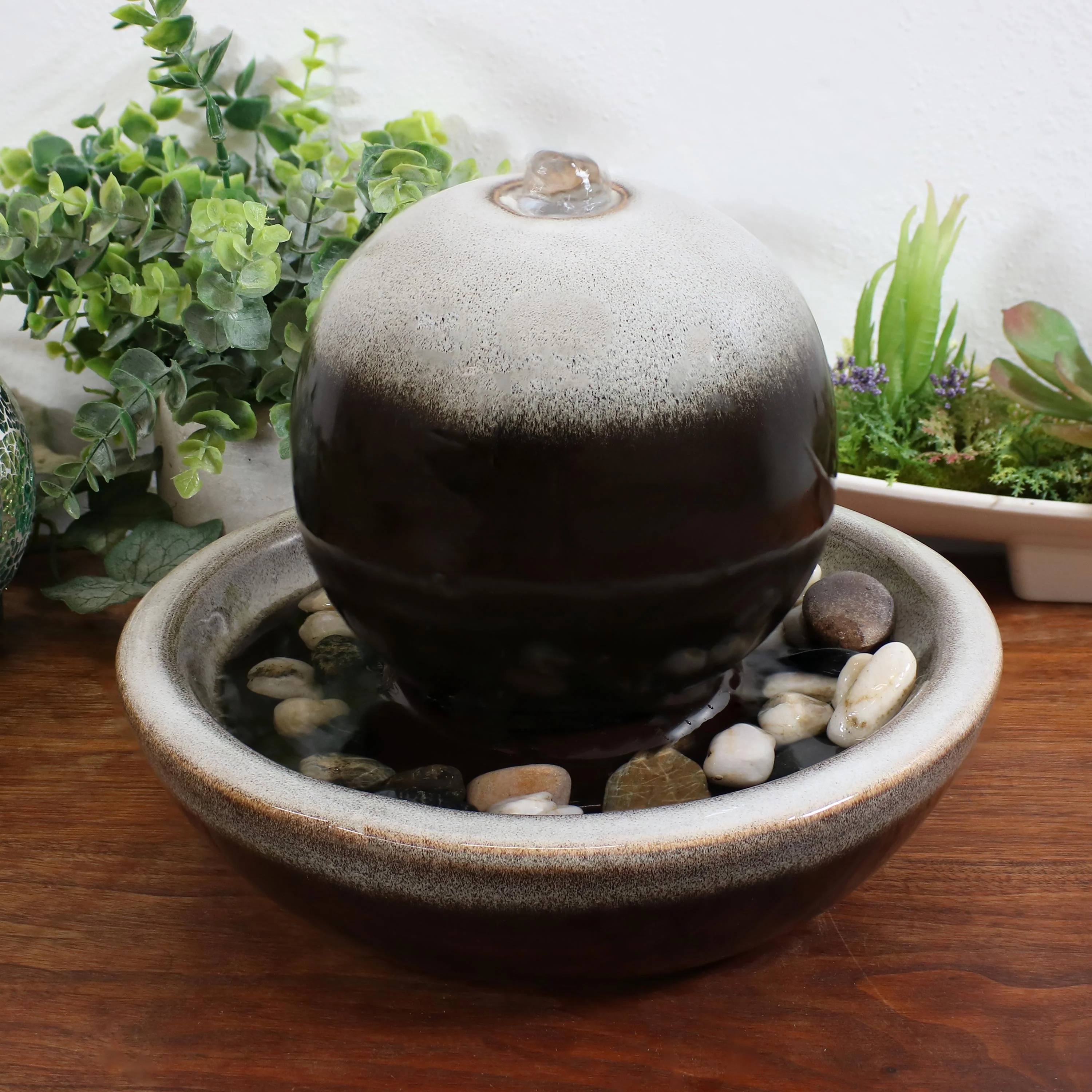 Sunnydaze Ceramic Tabletop Water Fountain with Modern Orb Design - 7