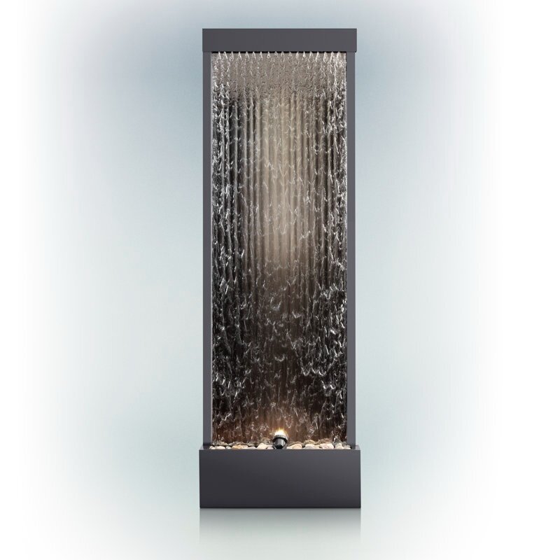 Mirror Waterfall Fountain with Stones and Lights