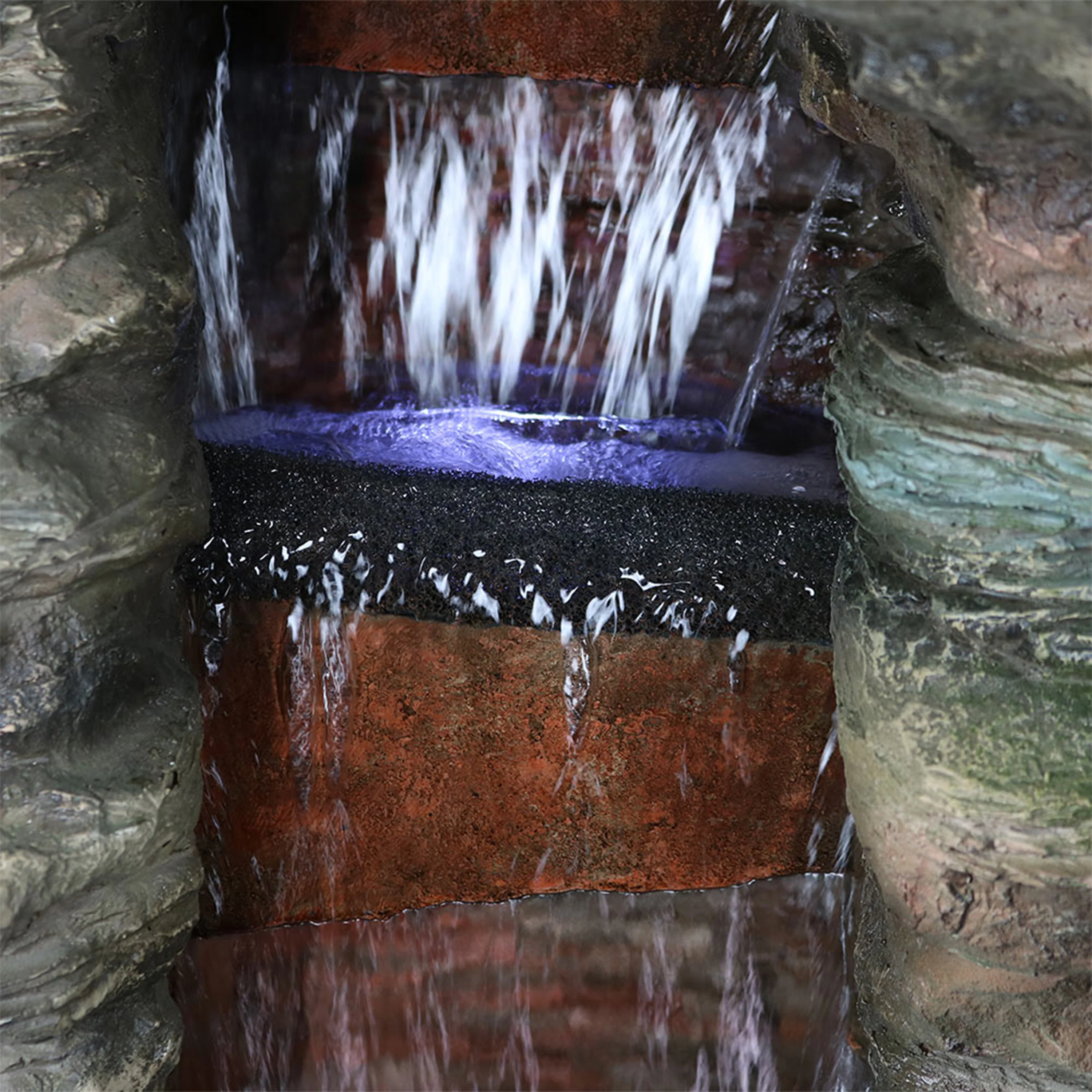Sunnydaze Flat Rock Summit Large Outdoor Waterfall Fountain with LED Lights - 61