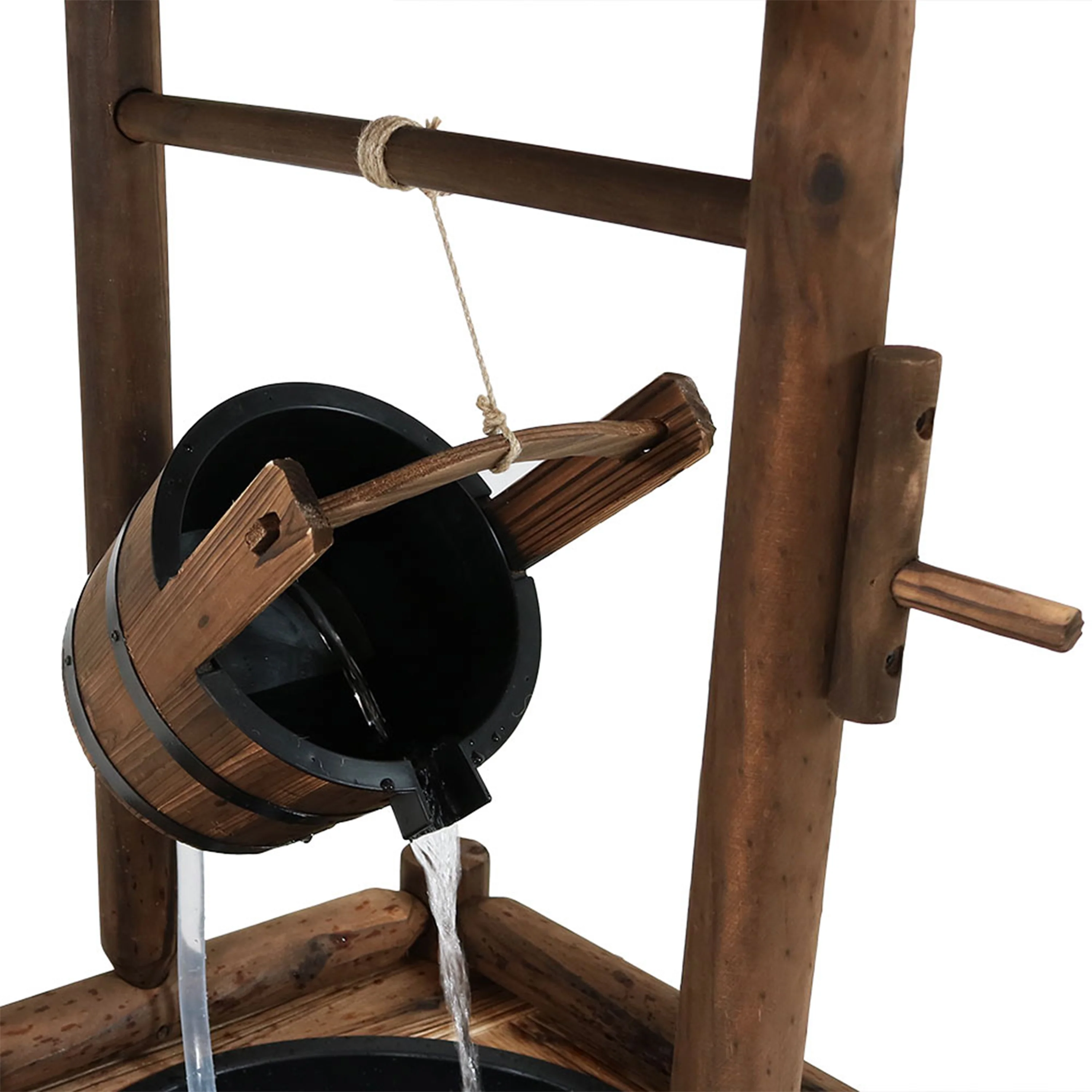 Sunnydaze Rustic Wood Wishing Well Outdoor Fountain with Liner - 46