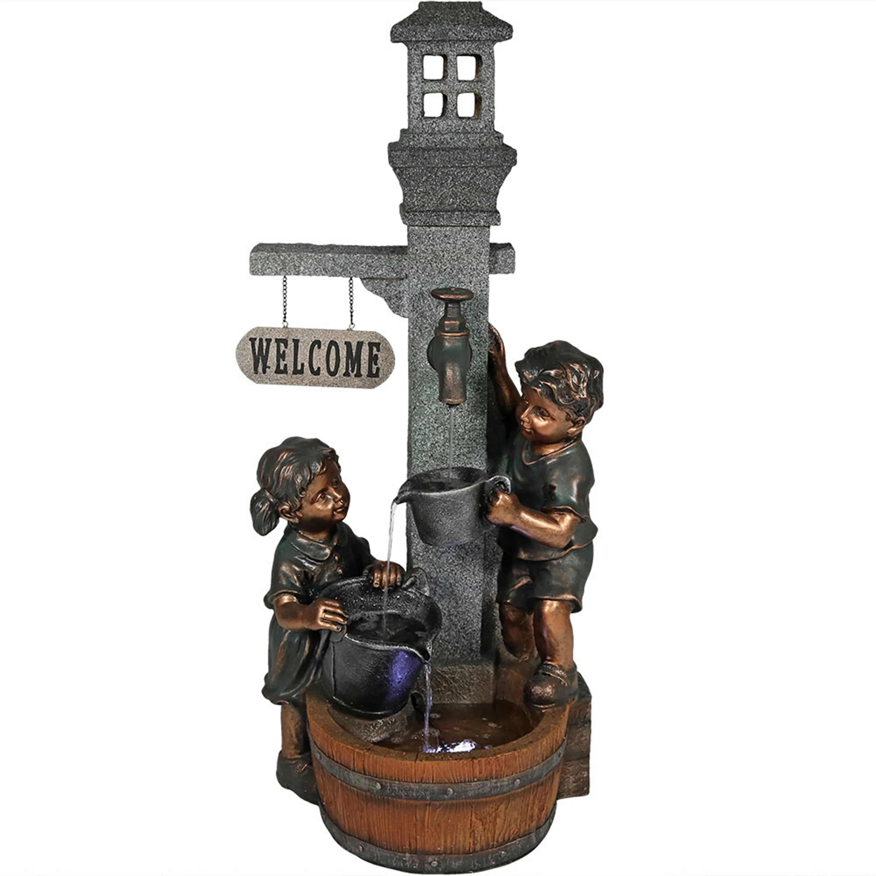 Sunnydaze Water Fountain Statue with Children Playing at Faucet - 40