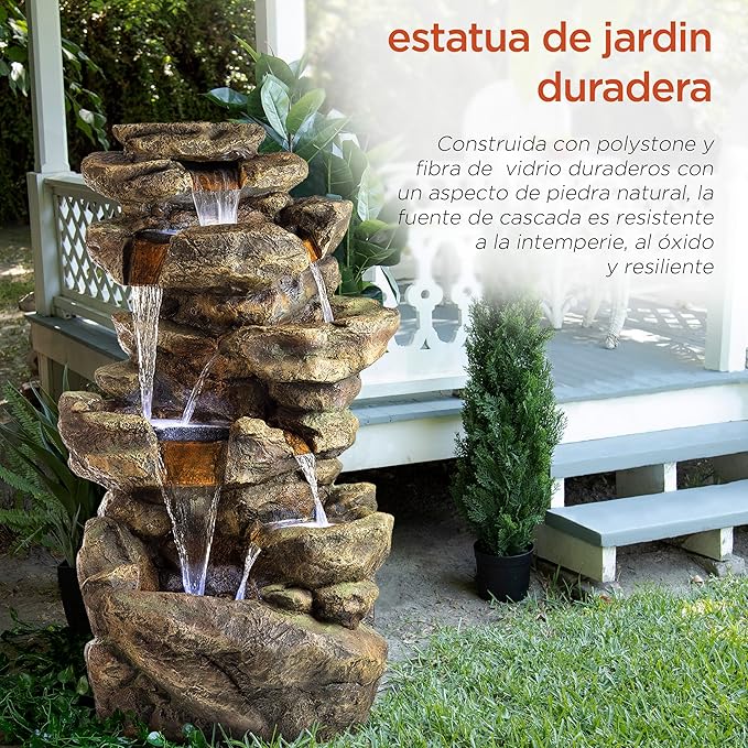 51″ Tall Outdoor 6-TierRainforest Waterfall Fountain with 30 LED Lights