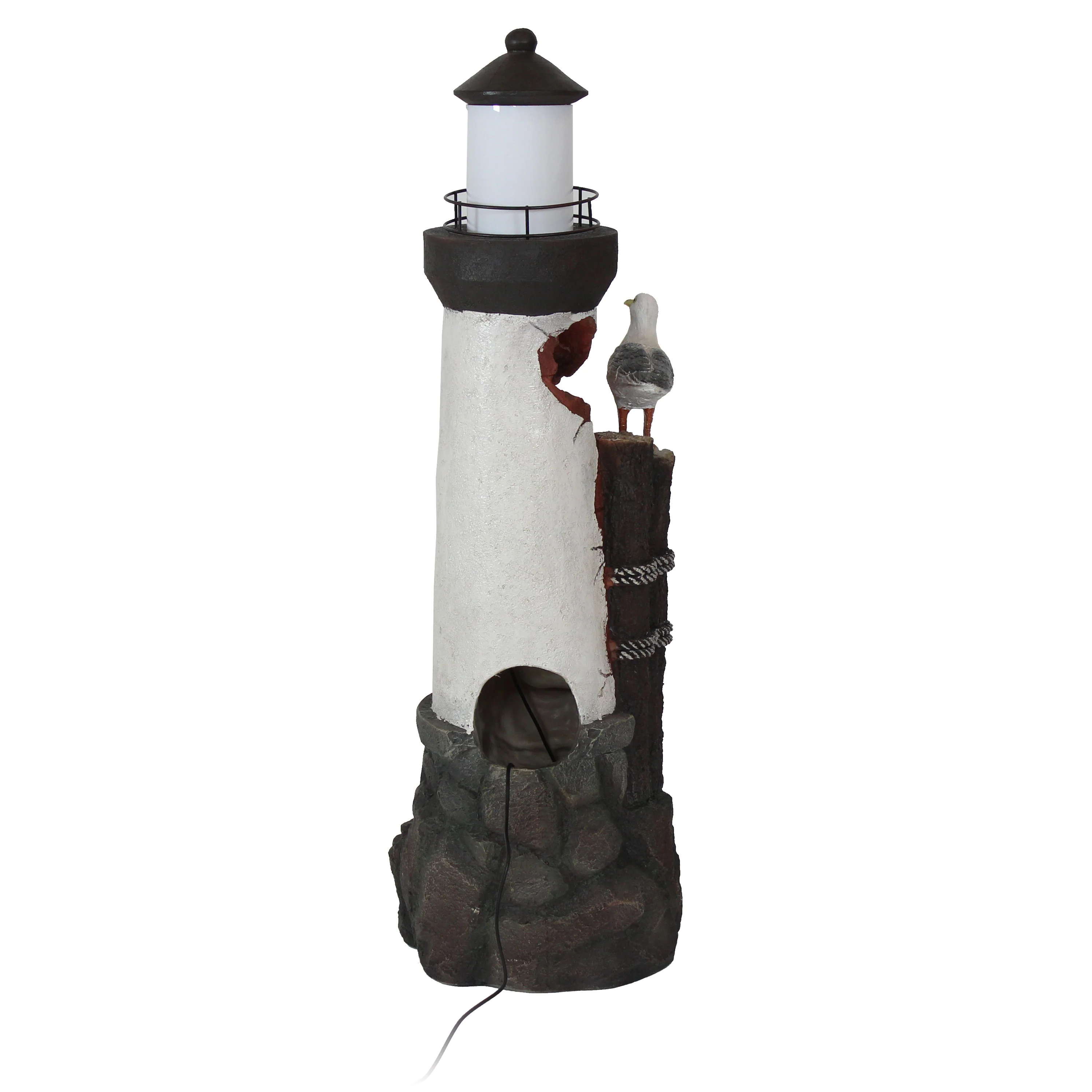 Sunnydaze Gull's Cove Outdoor Lighthouse Fountain with LED Light - 36
