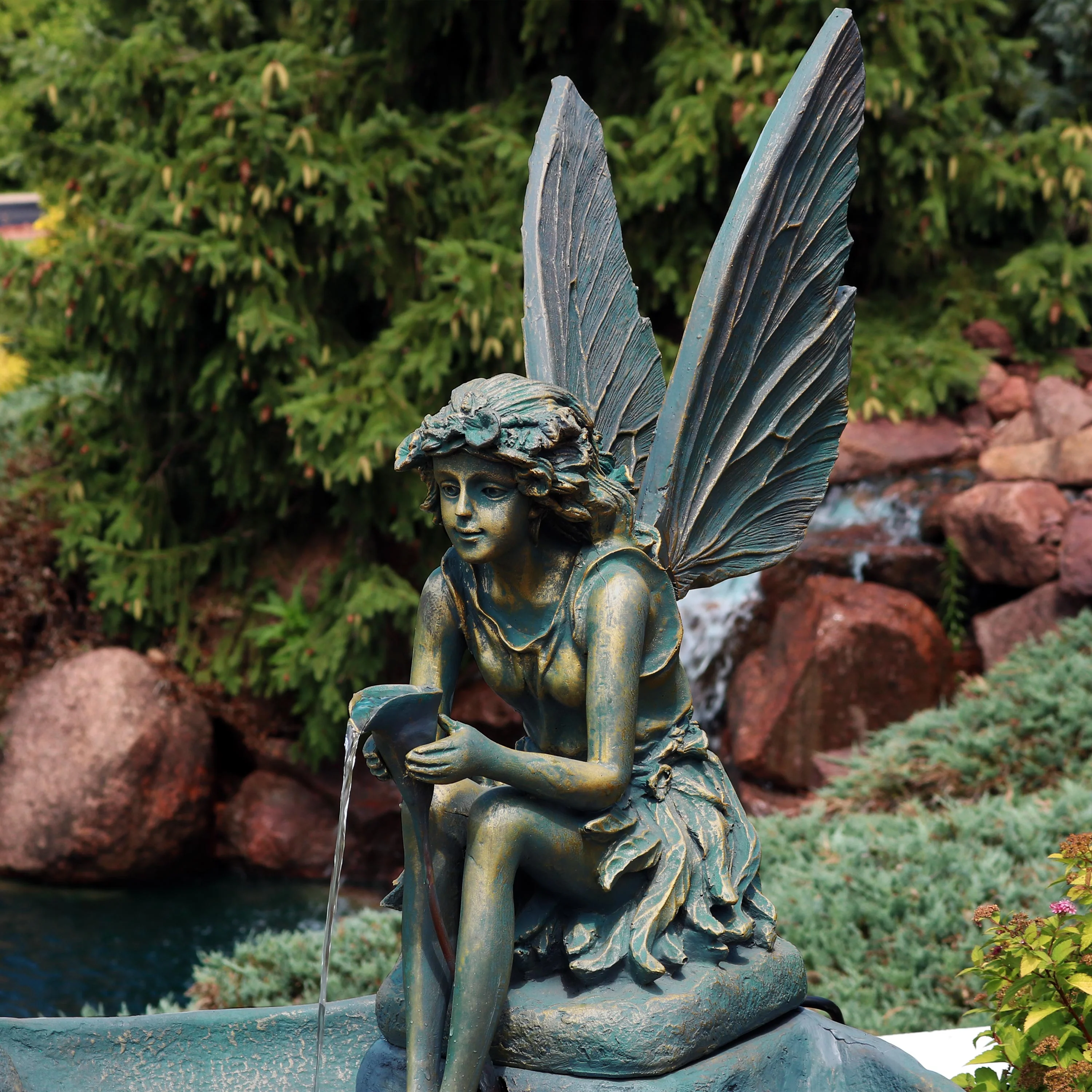 Sunnydaze Fairy Shell Outdoor Water Fountain - 30