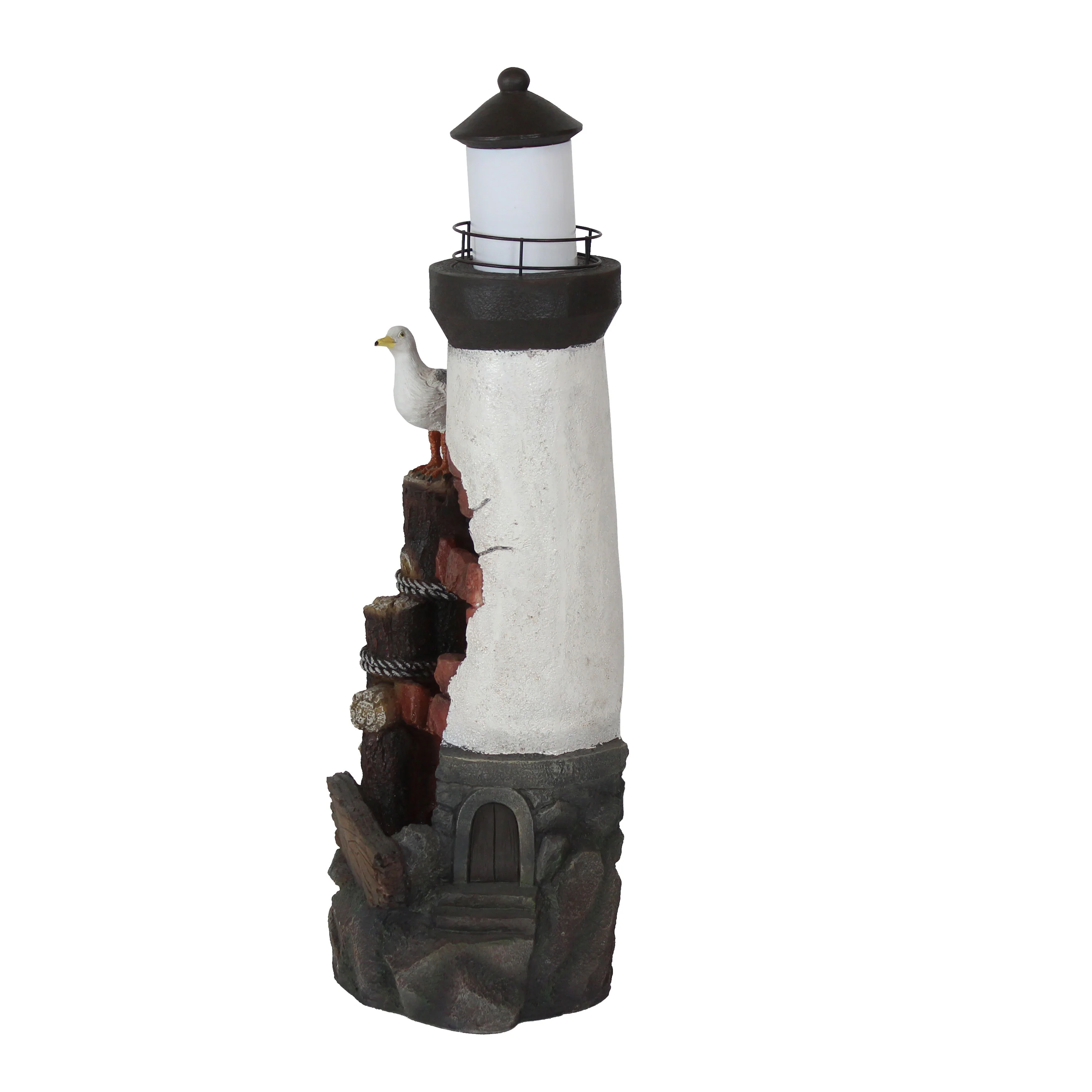 Sunnydaze Gull's Cove Outdoor Lighthouse Fountain with LED Light - 36