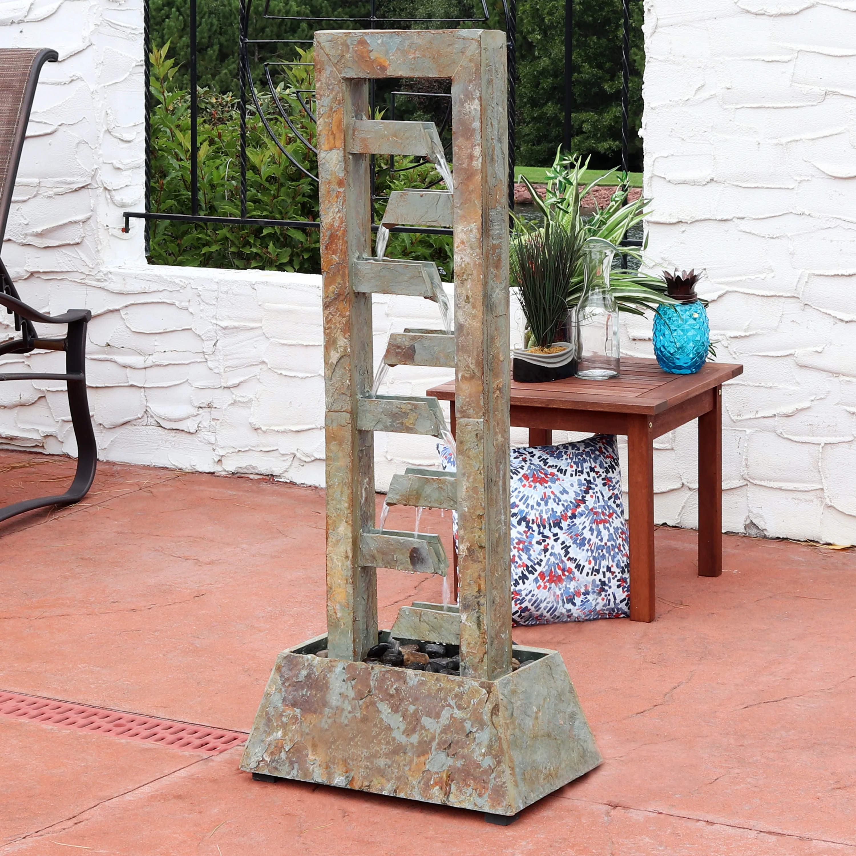 Sunnydaze Stacked Freestanding Slate Floor Fountain - 49
